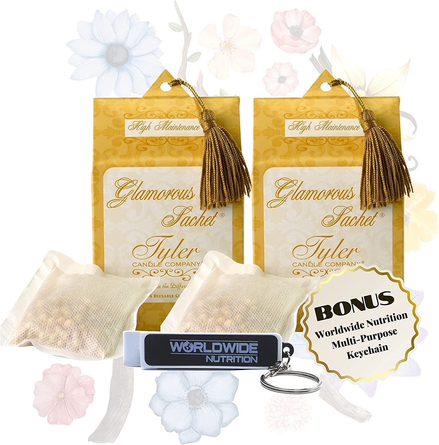 Tyler Candle Company High Maintenance Dryer Sheet Sachets - Glamorous Reusable Dryer Sheets - Sachets for Drawers and Closets - 2 Pack of 4 Sachets, Dryer, Home, or Personal Sachet, w Bonus Key Chain