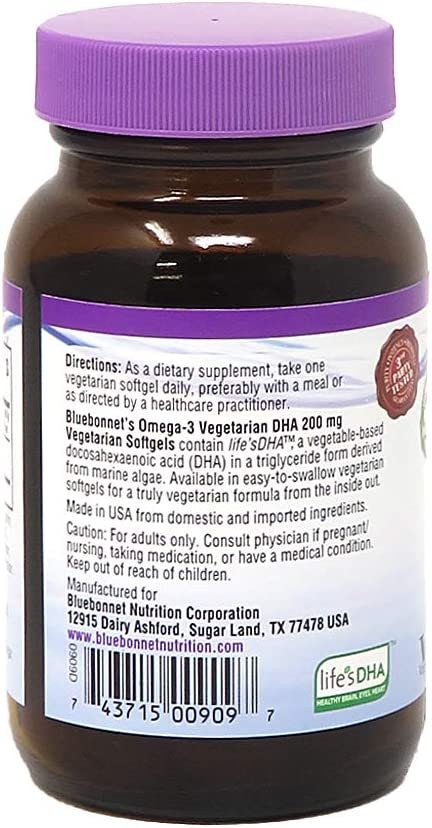 BlueBonnet Natural Omega-3 Vegetarian DHA Vegetarian Softgels, 200 mg, 60 Count