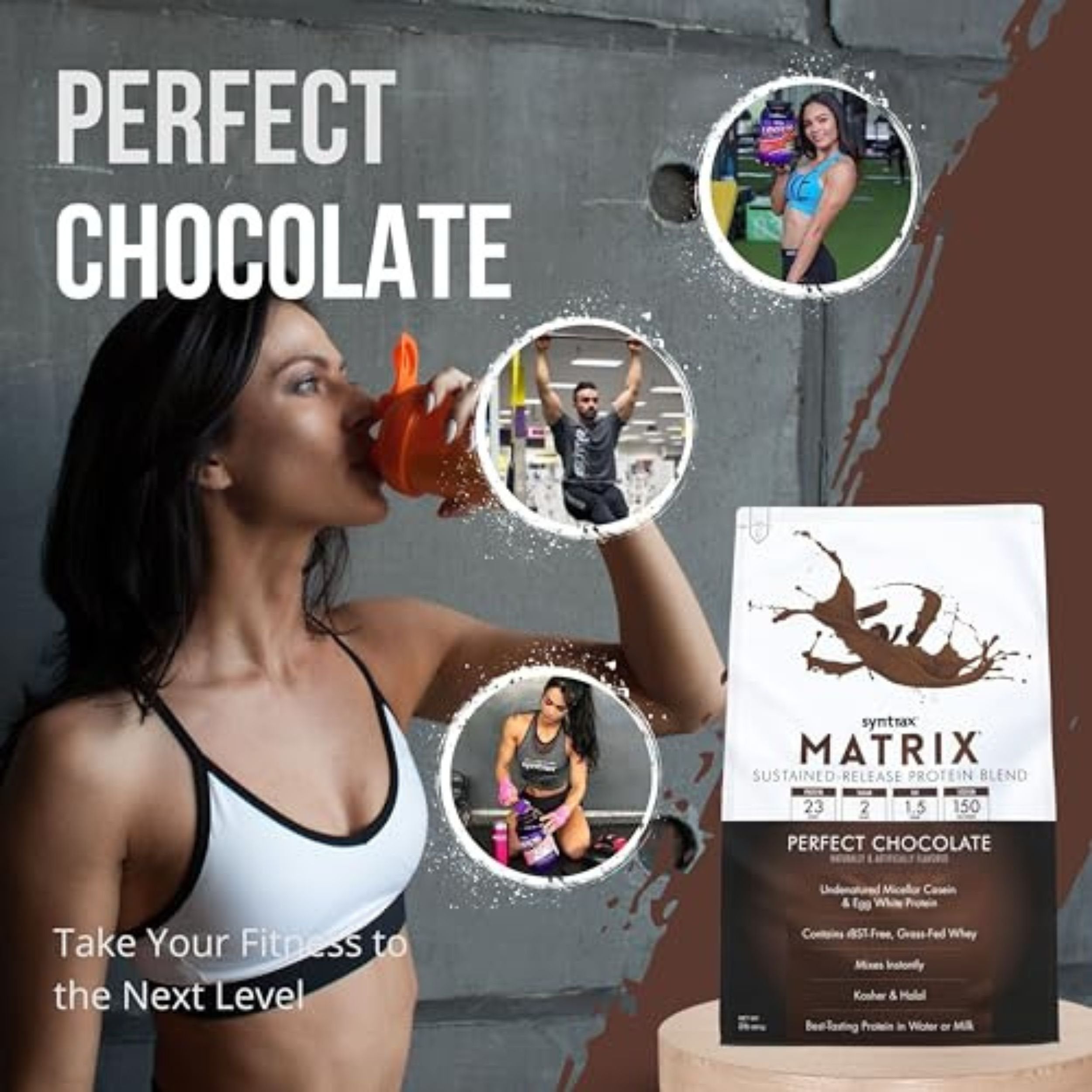 Syntrax Matrix Perfect Chocolate Whey Casein Blend Protein Powder - Instant Mix High Protein Powder 2lb Kosher and Halal Whey Protein with Worldwide Nutrition Keychain