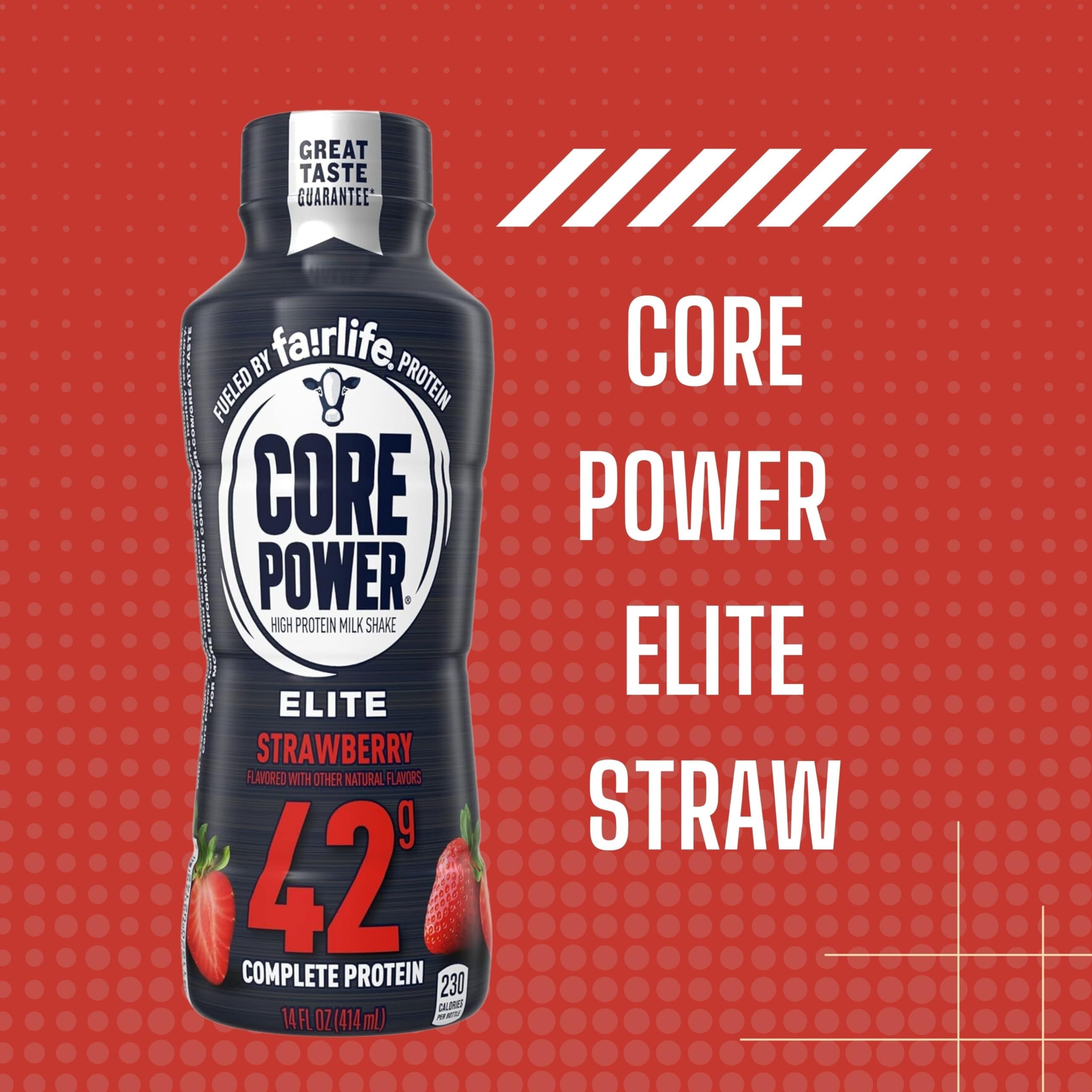 Fairlife Core Power 42g Complete Protein Elite Strawberry Milk Shake for Workout Recovery - Kosher - 14 oz (12 Pack) with Keychain