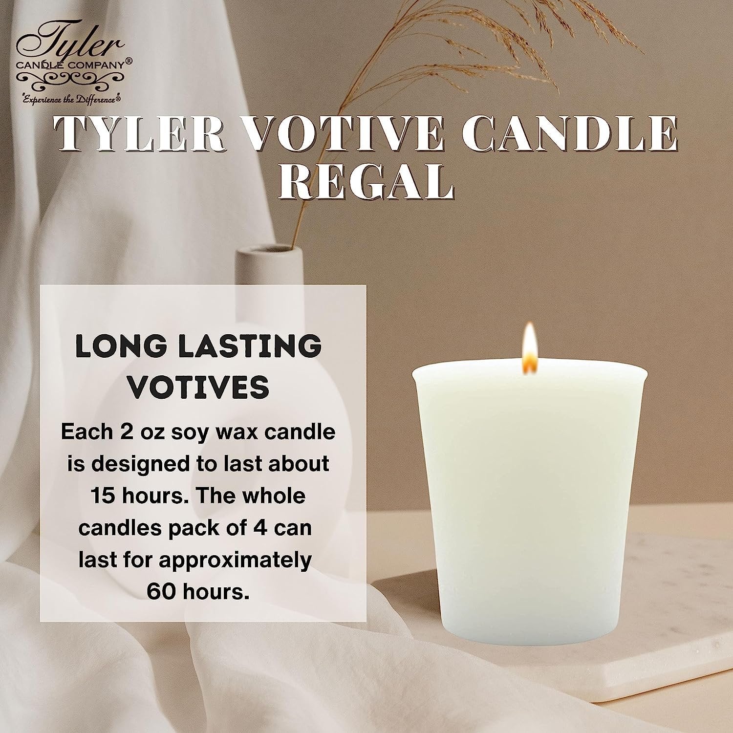 Tyler Candle Company Regal Votive Candles - Luxury Scented Candle with Essential Oils - 4 Pack of 2 oz Small Candles with 15 Hour Burn Time Each - with Bonus Key Chain