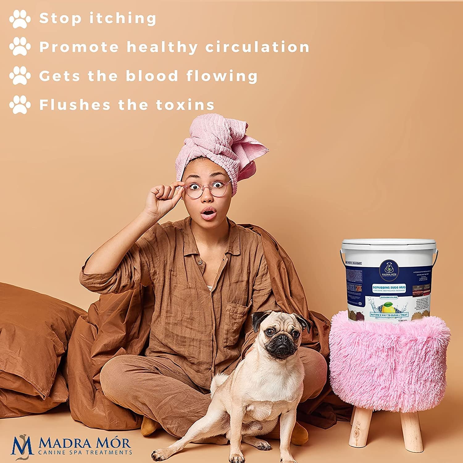 Madra Mor Massaging SPA Mud - Luxurious Dog Skin Wellness Treatment - Cleanse - Protect - Rejuvenate - Scrubbing Suds Mud- 1 Pail (7.5lb) - with Multi-Purpose Key Chain
