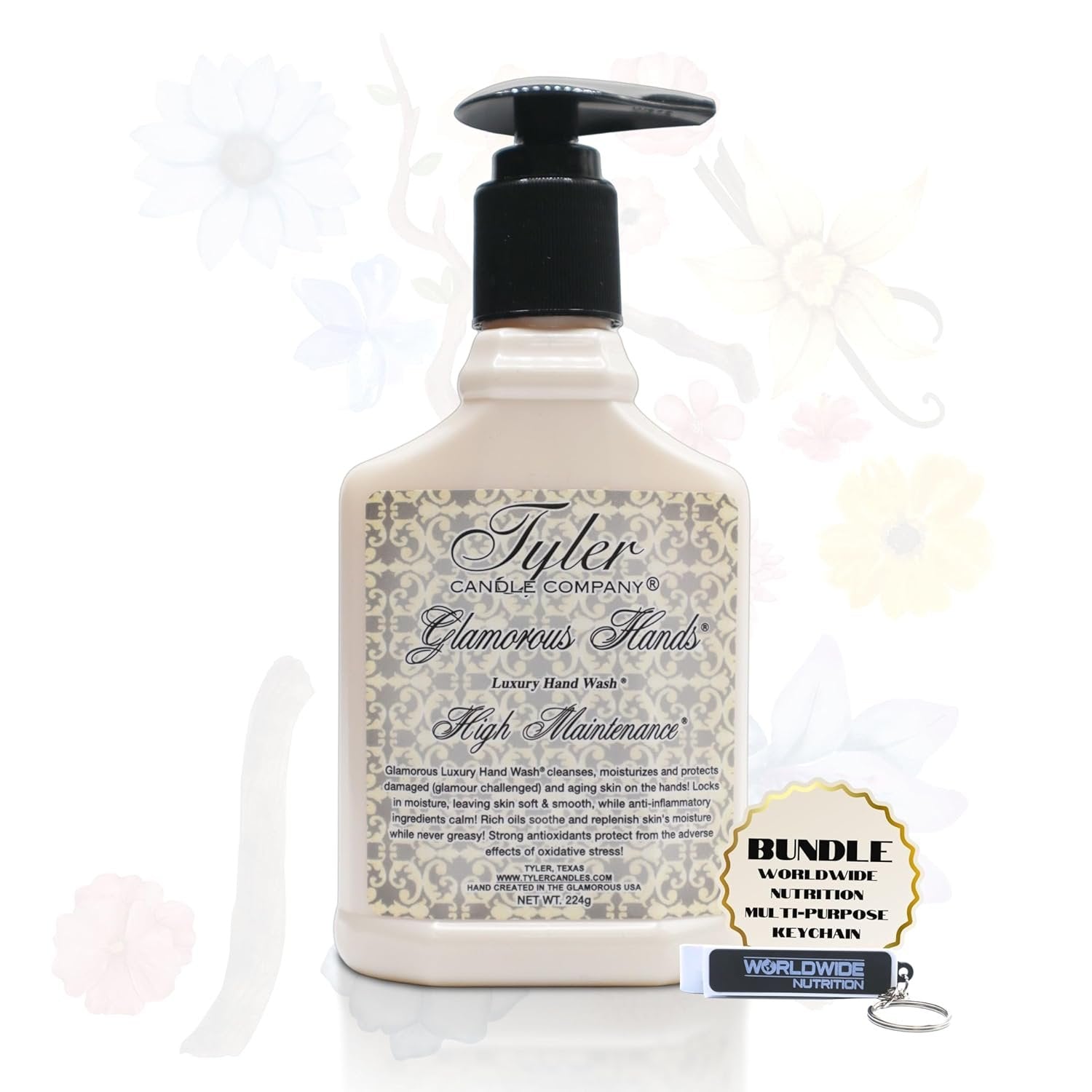 Tyler Candle Company Glamorous Luxury Scented Hand Wash - High Maintenance - 1 Pack of 8 oz - with Multi-Purpose Key Chain
