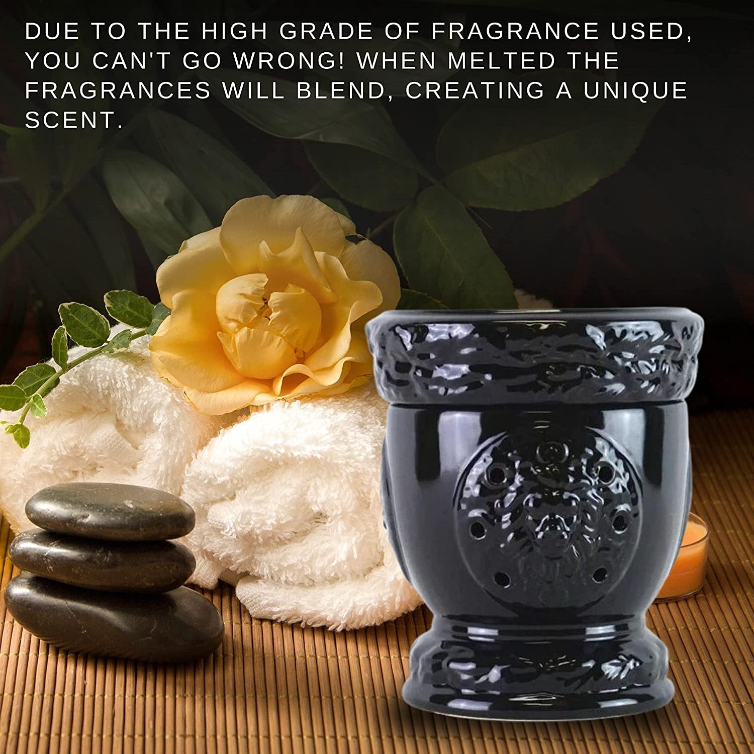 Tyler Candle Company Lionesque Gloss Black Fragrance Wax Warmer - Candle Wax Melt Warmer - Home Decor Candle Accessories with Included 6 Diva Scent Wax Melts - 5.5 x 5" in with Bonus Key Chain