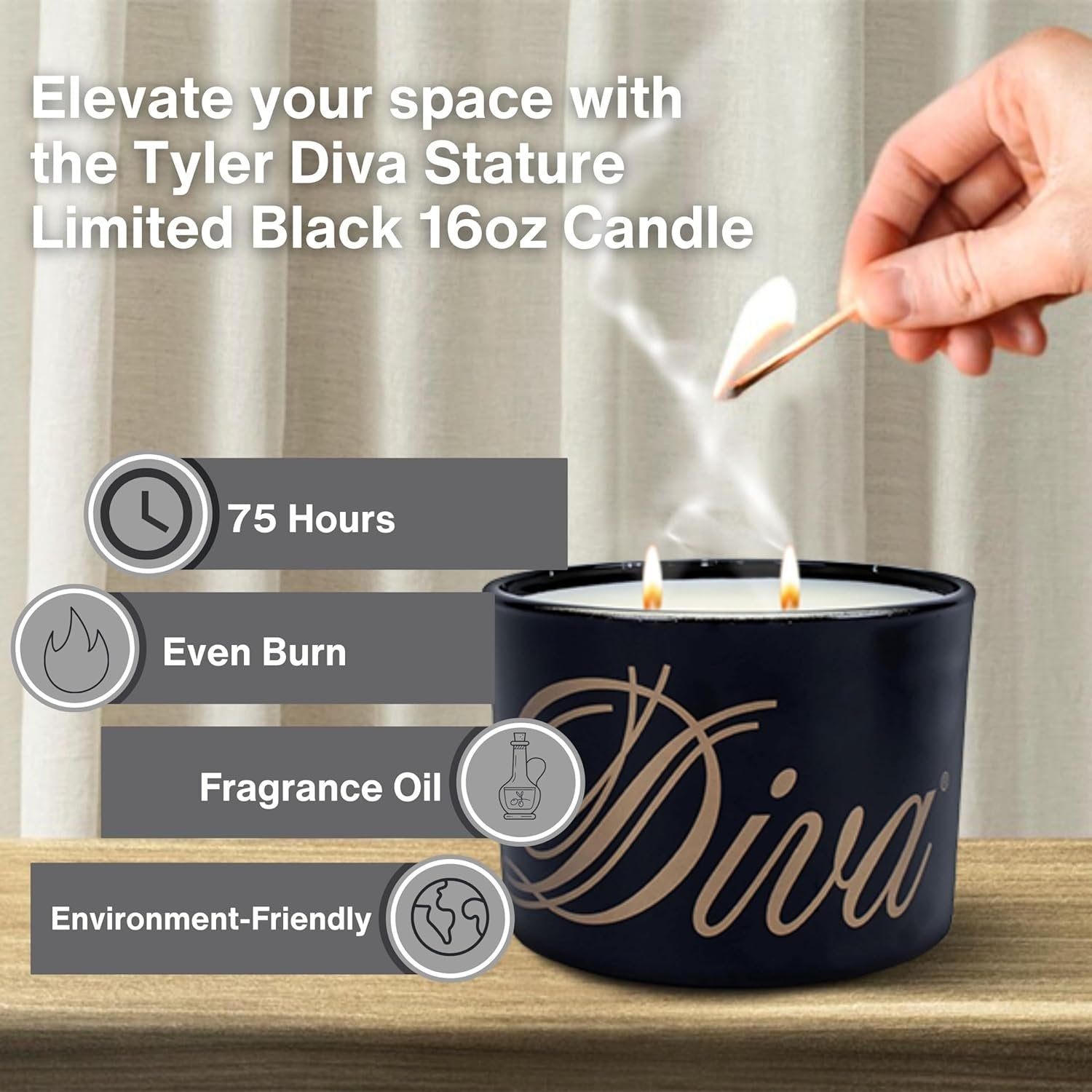 Tyler Candle Company Diva Scented Candle - Stature Mossy Black - Limited Edition - 16oz - Burn Time Up to 75 hrs