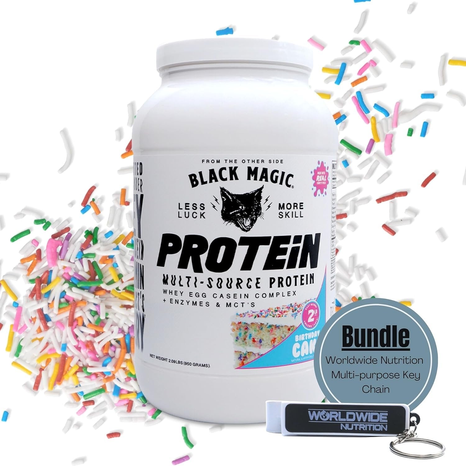 Black Magic Multi-Source Protein - Whey, Egg, and Casein Complex with Enzymes & MCT Powder - Pre Workout and Post Workout - Honey Grahms Protein Powder - 24g Protein - 2 LB with Bonus Key Chain