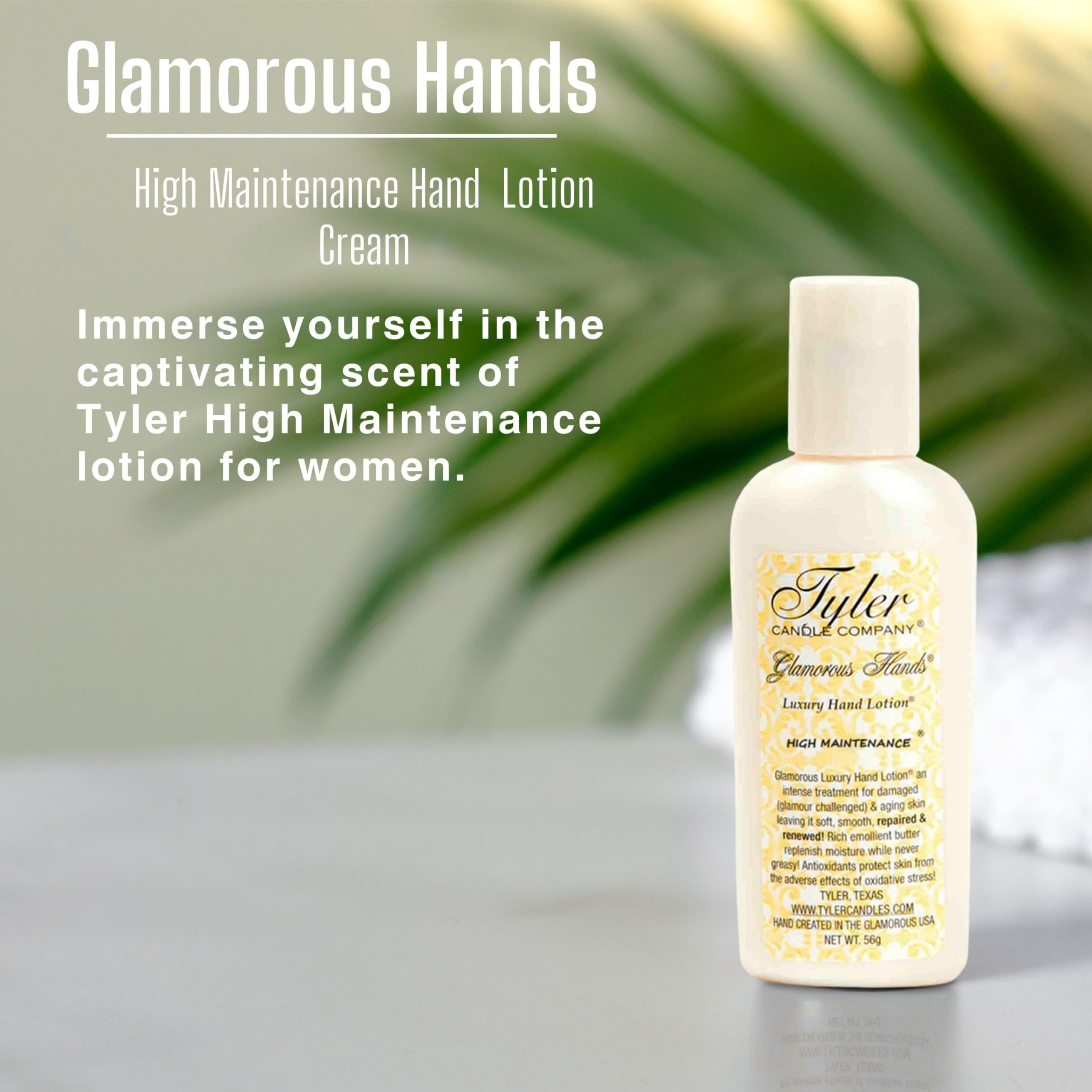 Tyler Candle Company High Maintenance Scent Glamorous Hand Lotion - For Damaged and Aging Skin - 2oz (56g) with Keychain