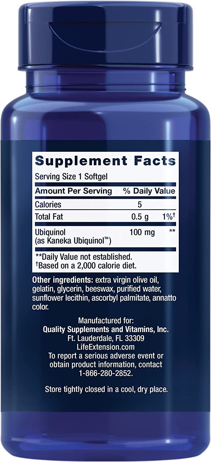 Life Extension Super Ubiquinol CoQ10 100 mg – For Heart Health & Anti-Aging - Cholesterol & Energy Management Supplement – Coenzyme Q10 for Organs - Gluten-Free, Non-GMO – 60 Softgels