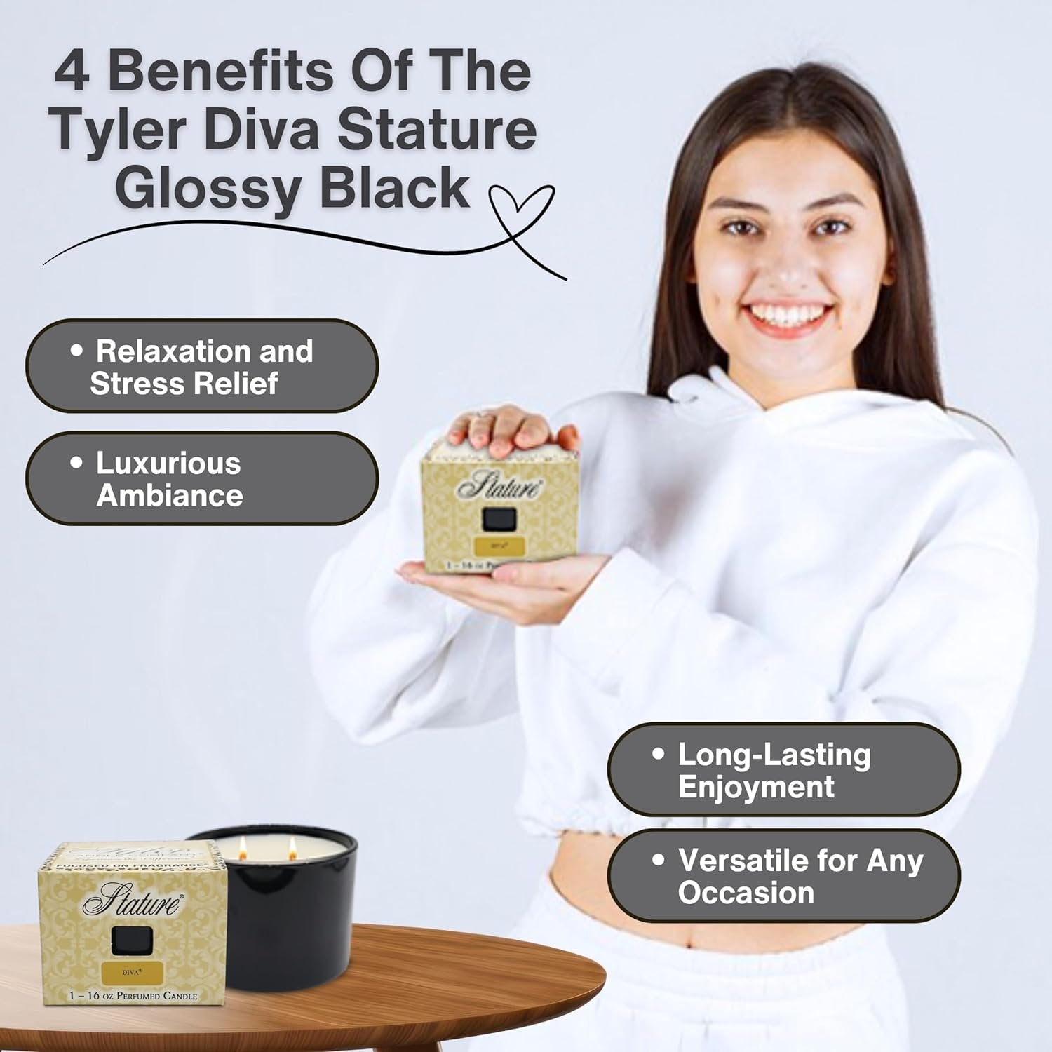 Tyler Candle Company Stature Diva Scented Candle - Glossy Black Jar - 16 oz - Burn Time up to 75hrs