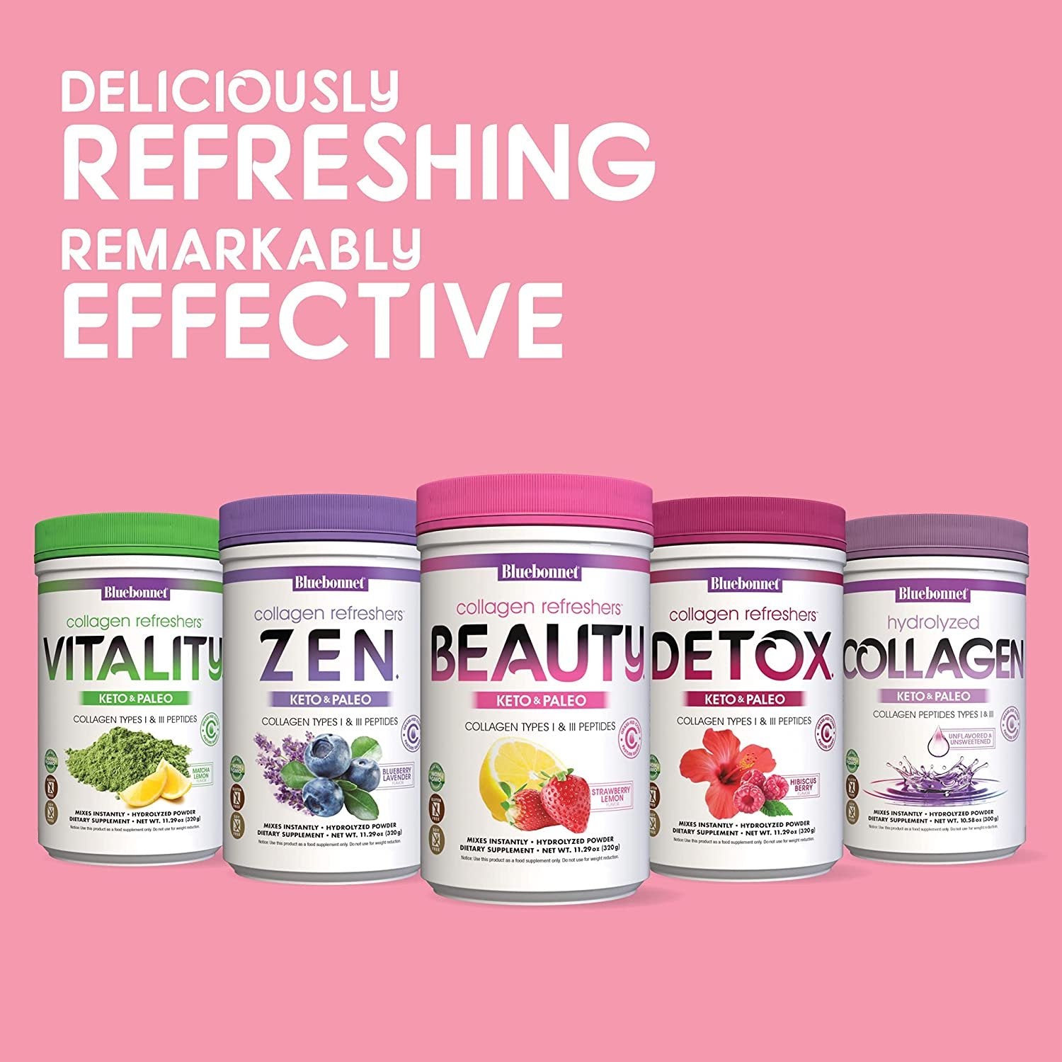 Bluebonnet Nutrition Collagen Refreshers Beauty Powder, Keto and Paleo, Beauty Lift*, Soy-Free, Gluten-Free, Non-GMO, Grass-fed Cows, Pasture Raised, 11.29 oz, 20 Servings, Strawberry Lemon Flavor