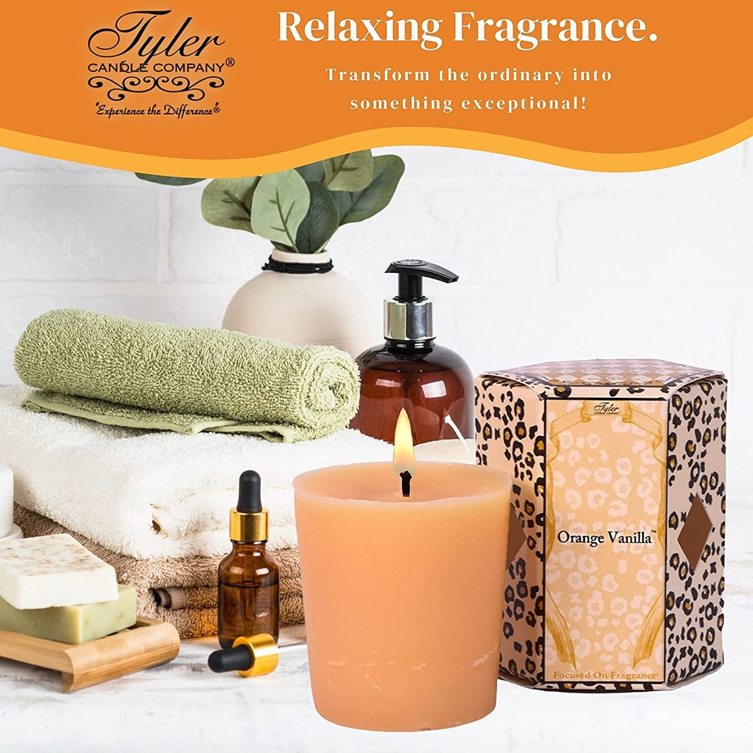 Tyler Candle Company Orange Vanilla Votive Candles - Luxury Scented Candle with Essential Oils - 16 Pack of 2 oz Small Candles with 15 Hour Burn Time Each - with Bonus Key Chain