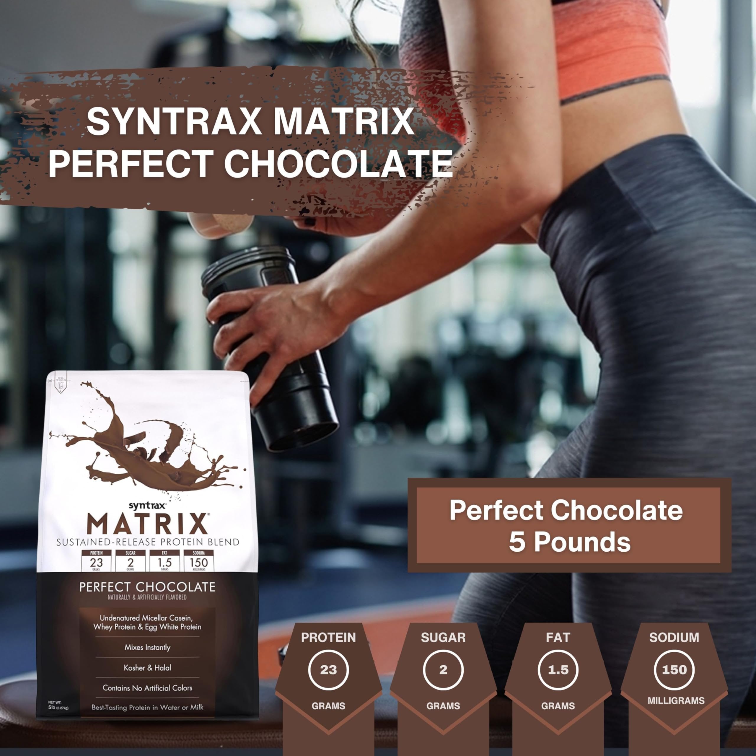 Syntrax Bundle: Matrix Perfect Chocolate Whey Casein Blend Protein Powder - Instant Mix High Protein Powder 5lb Kosher and Halal Whey Protein with Worldwide Nutrition Keychain