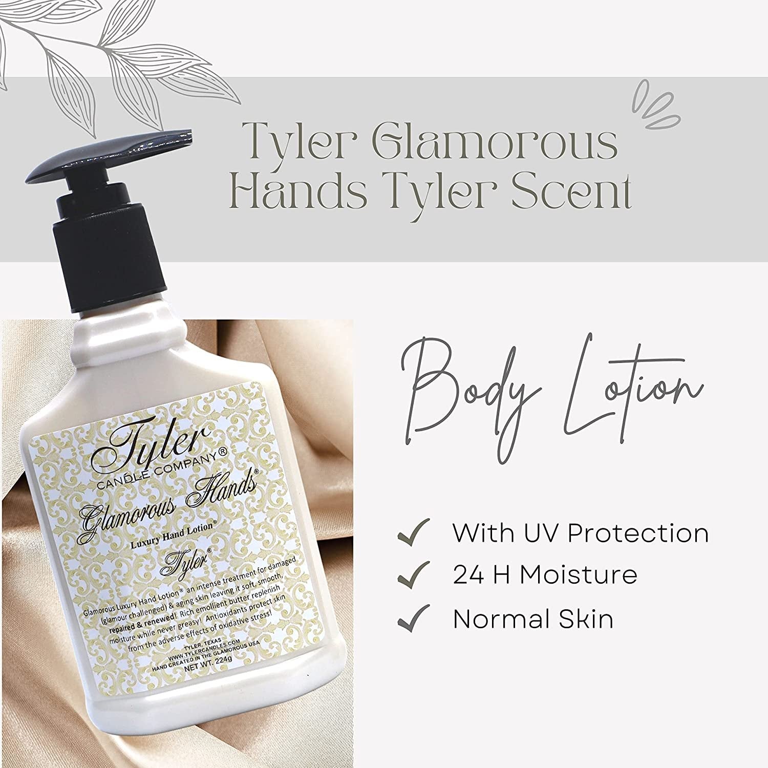 Worldwide Nutrition Tyler Candle Company Tyler Scented Glamorous Hand Wash and Hand Lotion Gift Set - Pack of 2, 8 Oz Tyler Scented Hand Cream Pump Bottles for Luxury Skin Care with Bonus Key Chain