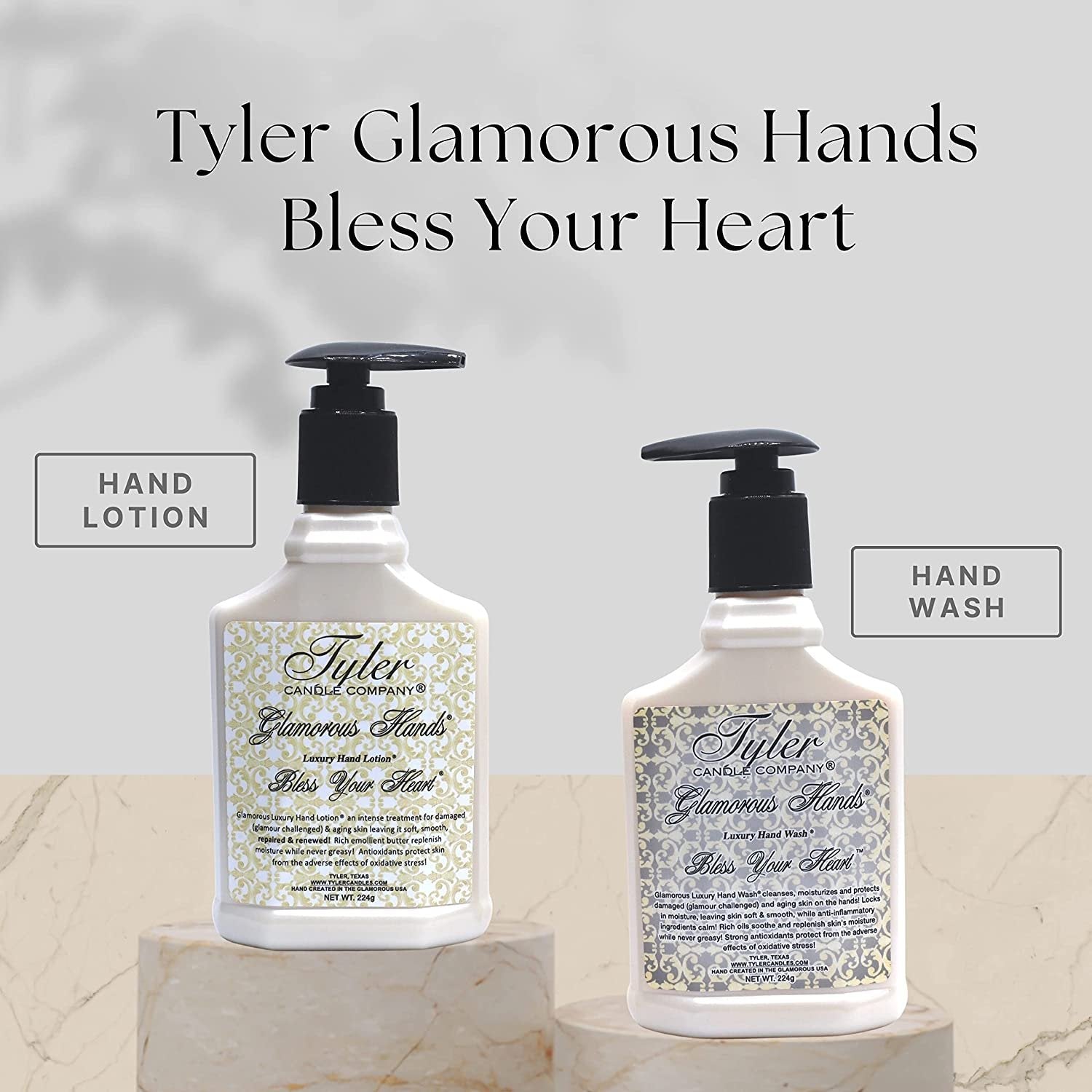 Tyler Candle Company Bless Your Heart Glamorous Hand Wash and Hand Lotion Gift Set - Pack of 2 8 Oz Tyler Bless Your Heart Scented Hand Cream Pump Bottles for Luxury Skin Care with Bonus Keychain