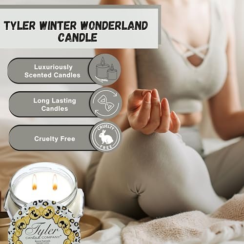 Tyler Candle Company Winter Wonderland Scent Jar Candle - 2 Wick Luxurious Scented Candle with Essential Oils - Large Candle 22 oz with Keychain