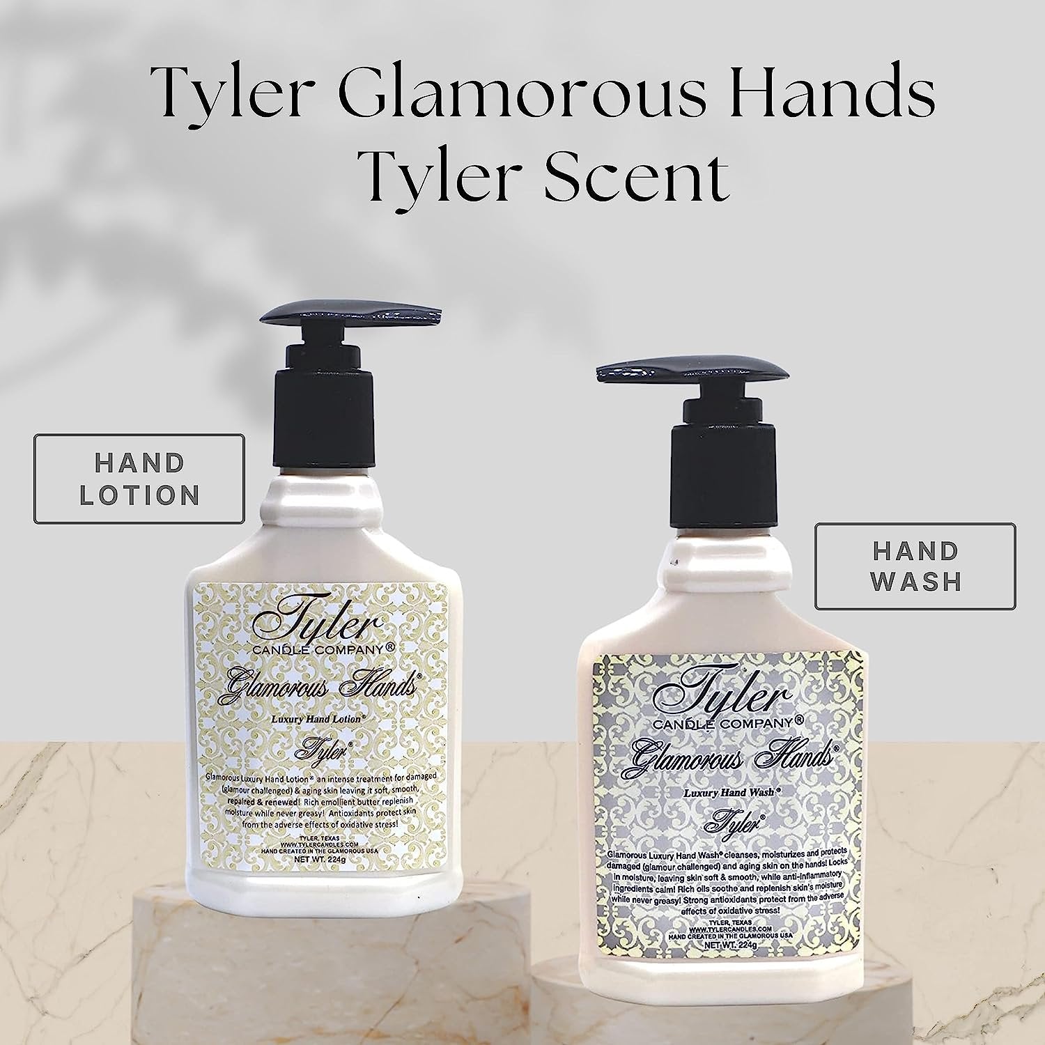 Tyler Candle Company Tyler Scented Glamorous Hand Wash and Hand Lotion Gift Set - Pack of 2 8 Oz Tyler Scented Hand Cream Pump Bottles for Skin Care w/Bonus worldwidenutrition Multi-Purpose Key Chain
