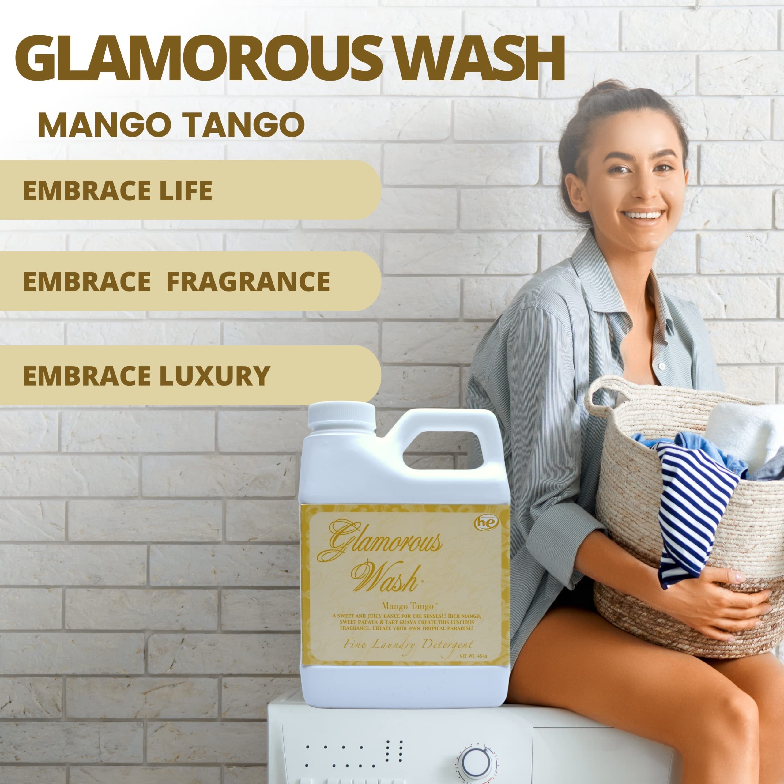 Tyler Candle Company Glamorous Wash Mango Tango Scent Fine Laundry Detergent - Luxury Liquid Laundry Detergent - Hand and Machine Washable - 16 oz, 454 gram with Bonus Multi Purpose Key Chain