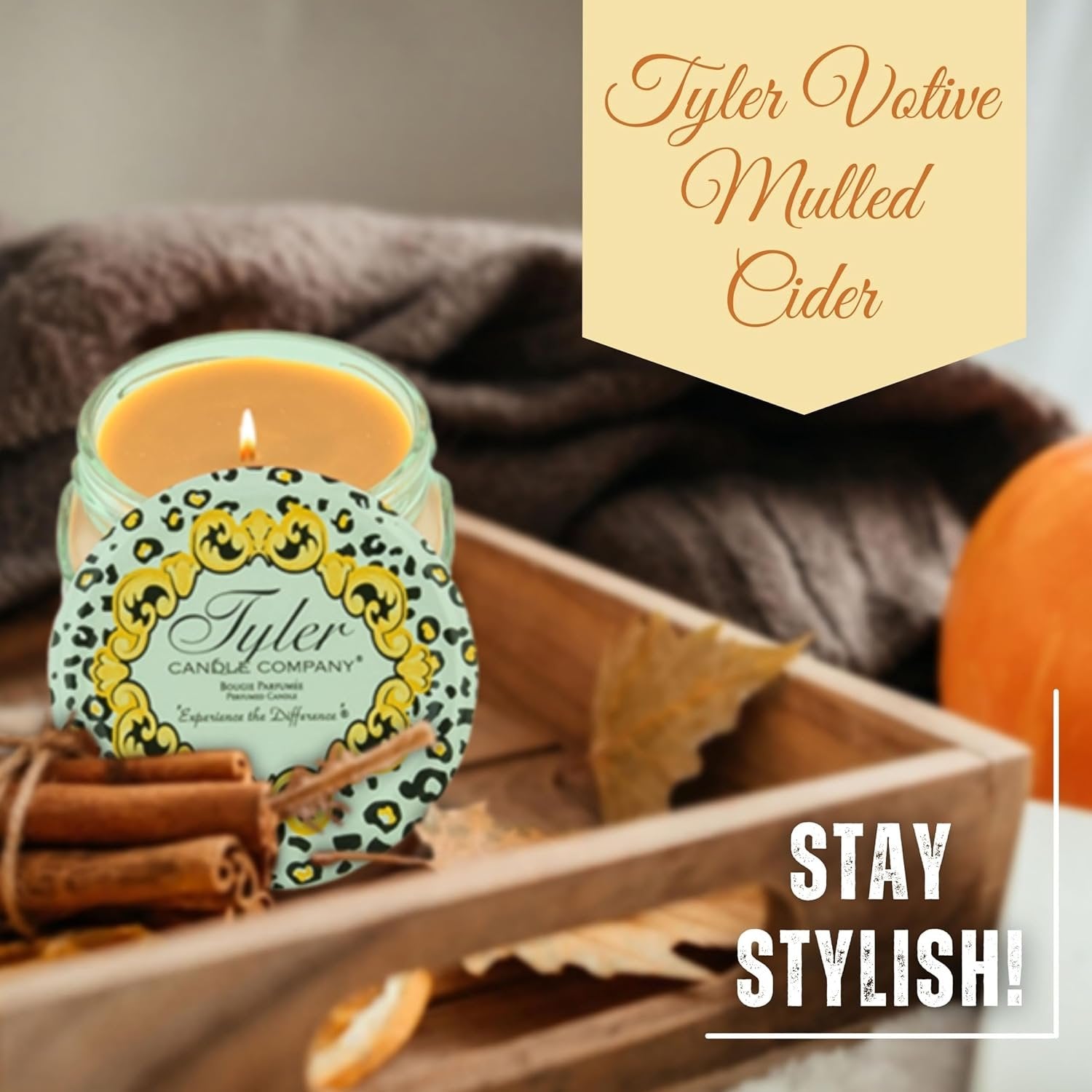 Tyler Candle Company Mulled Cider Candles - Luxuriously Scented Fall Candles with Essential Oils - 3.4 oz Extra Large Candle & Multi-Purpose Key Chain