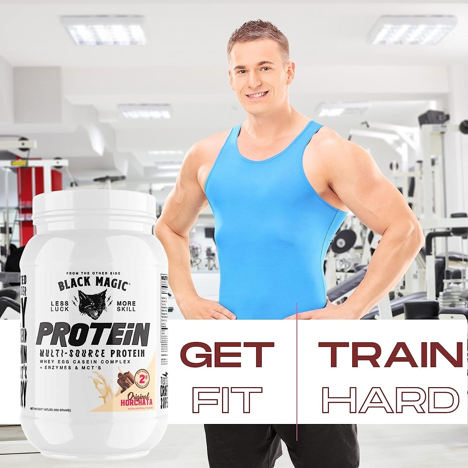 Black Magic Multi-Source Protein - Whey, Egg, and Casein Complex with Enzymes & MCT Powder - Pre Workout and Post Workout - 24g Protein - 2 LB with Bonus Key Chain