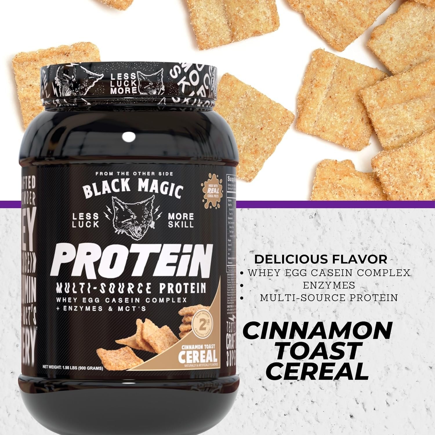 Black Magic Multi-Source Protein - Whey, Egg, and Casein Complex with Enzymes & MCT Powder - Pre Workout and Post Workout - Honey Grahms Protein Powder - 24g Protein - 2 LB with Bonus Key Chain
