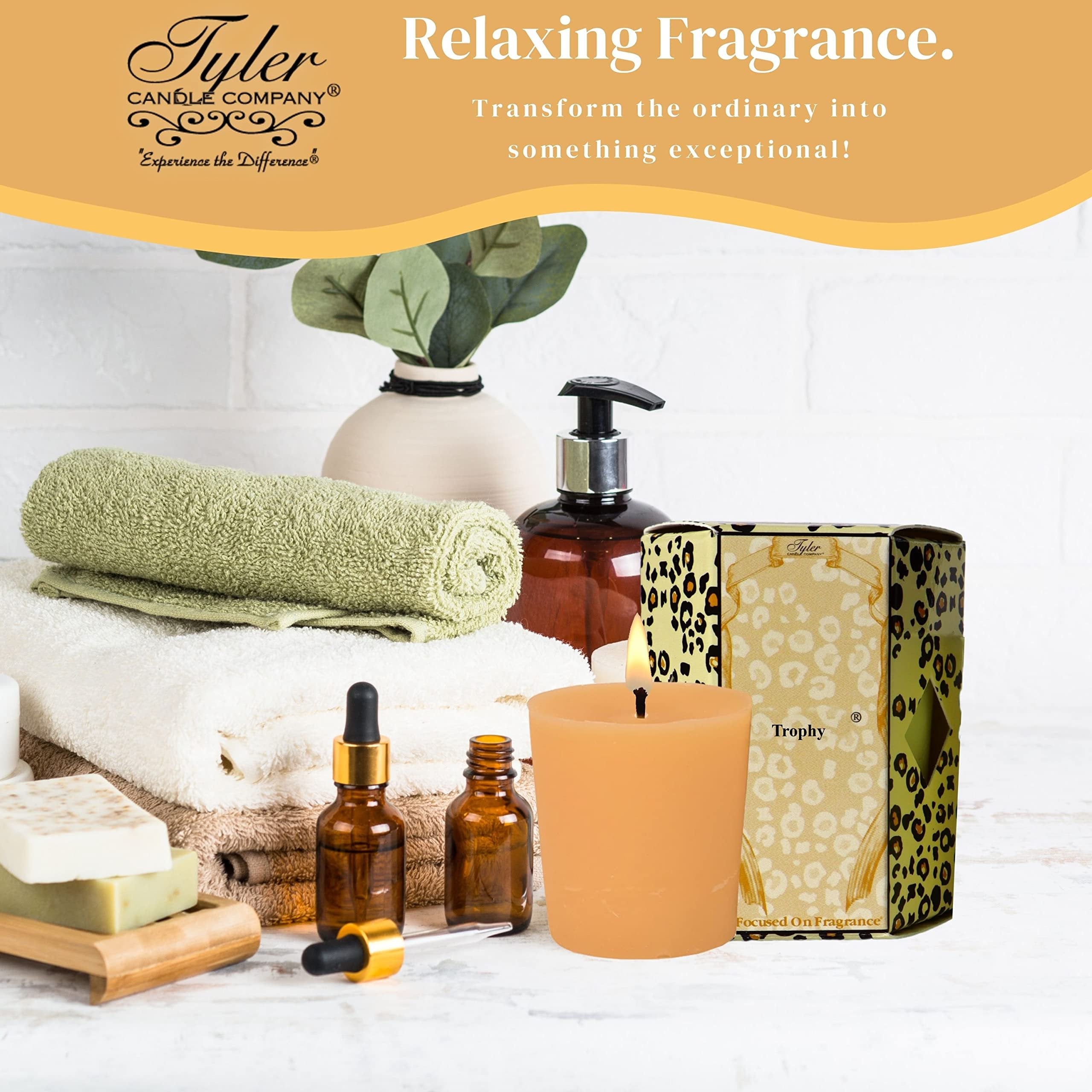 Tyler Candle Company Trophy Votive Candles - Luxury Scented Candle with Essential Oils - 16 Pack of 2 oz Small Candles with 15 Hour Burn Time Each - with Bonus Key Chain