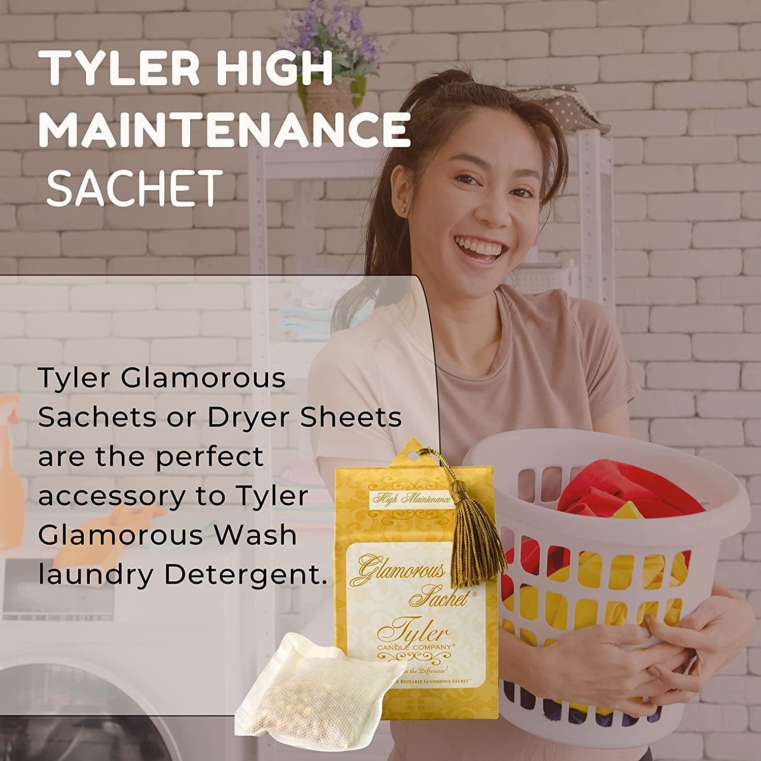 Tyler Candle Company High Maintenance Dryer Sheet Sachets - Glamorous Reusable Dryer Sheets - Sachets for Drawers and Closets - 1 Pack, 4 Sachets, Dryer, Home, or Personal Sachet, with Bonus Key Chain