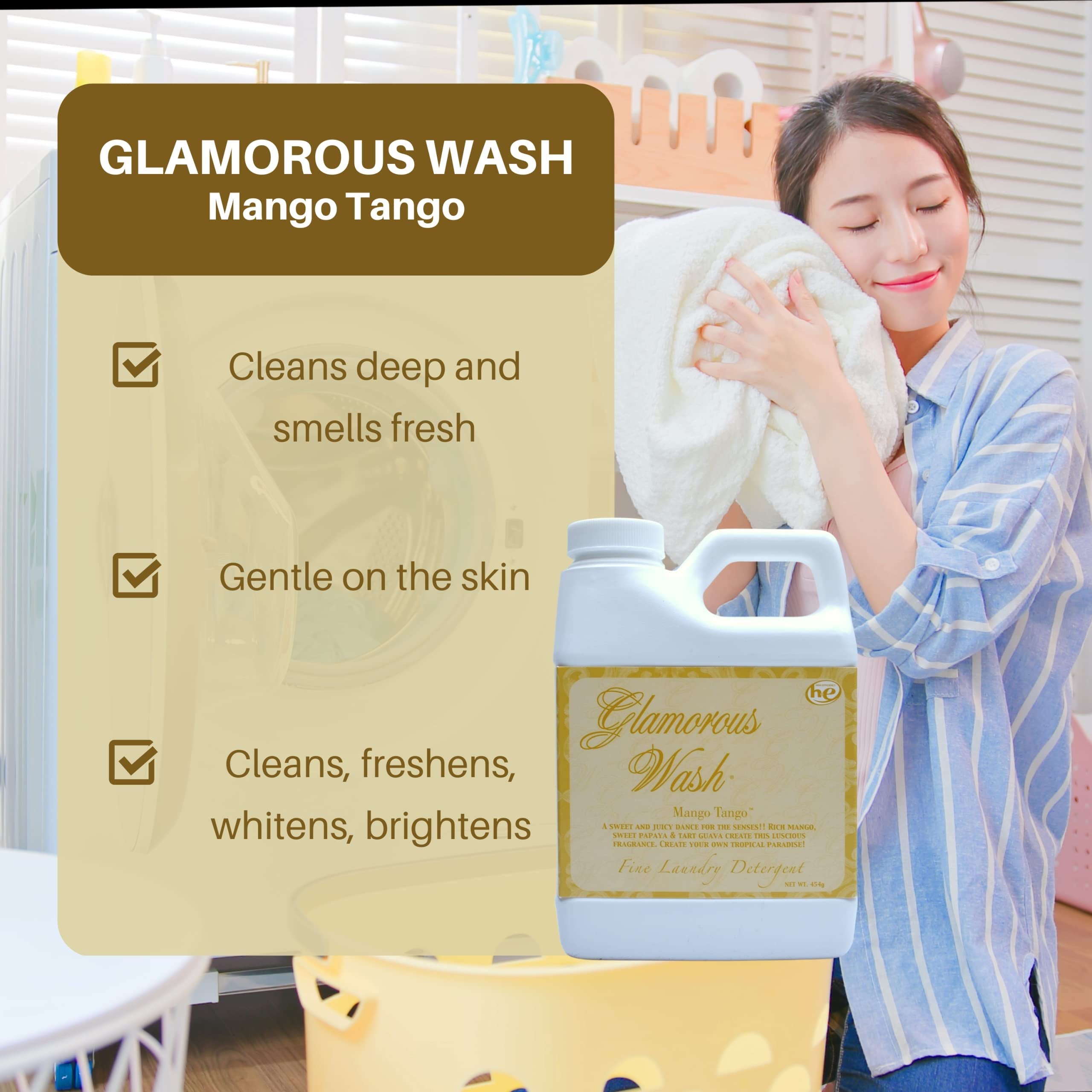 Tyler Candle Company Glamorous Wash Mango Tango Scent Fine Laundry Detergent - Luxury Liquid Laundry Detergent - Hand and Machine Washable - 16 oz, 454 gram with Bonus Multi Purpose Key Chain