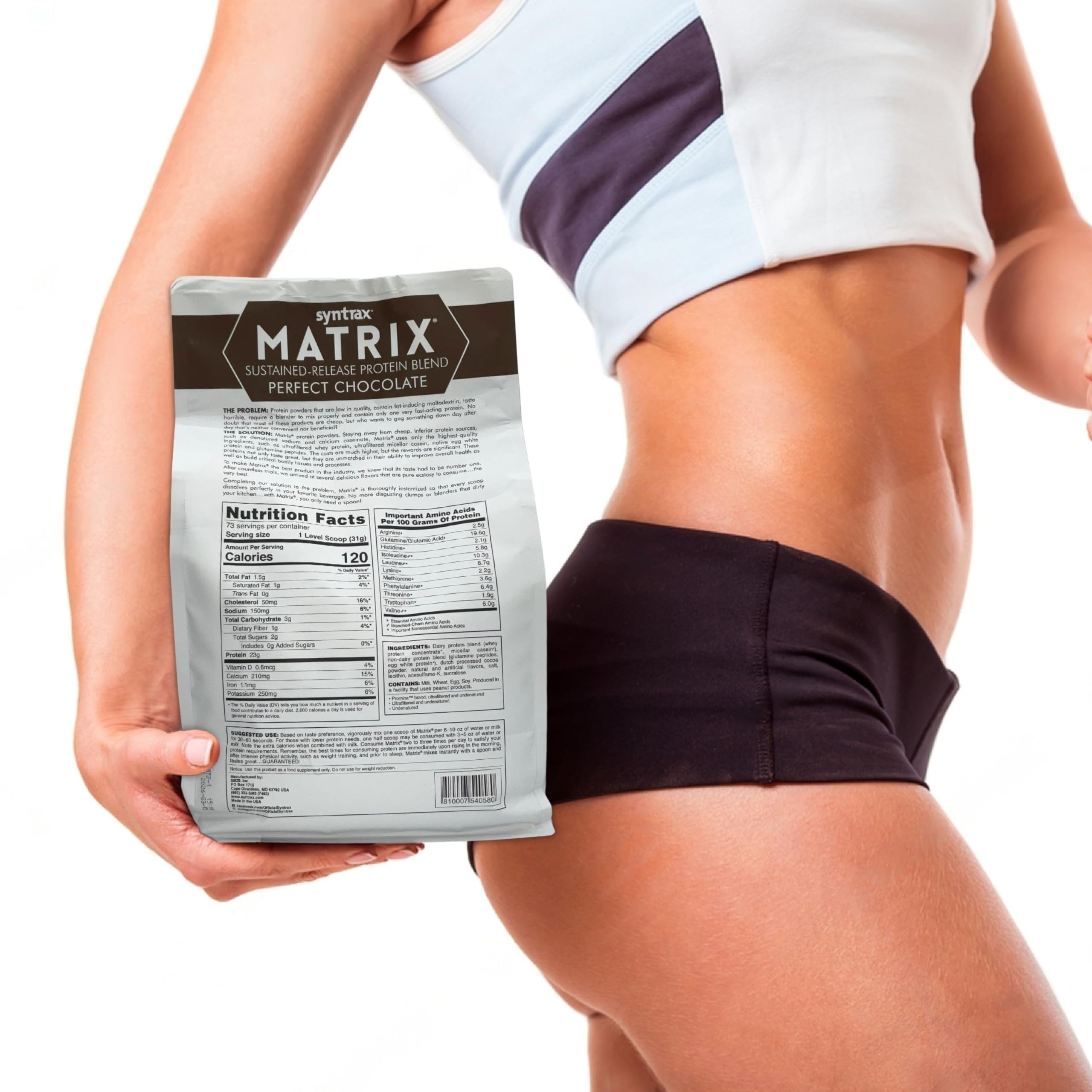 Syntrax Bundle: Matrix Perfect Chocolate Whey Casein Blend Protein Powder - Instant Mix High Protein Powder 5lb Kosher and Halal Whey Protein with Worldwide Nutrition Keychain