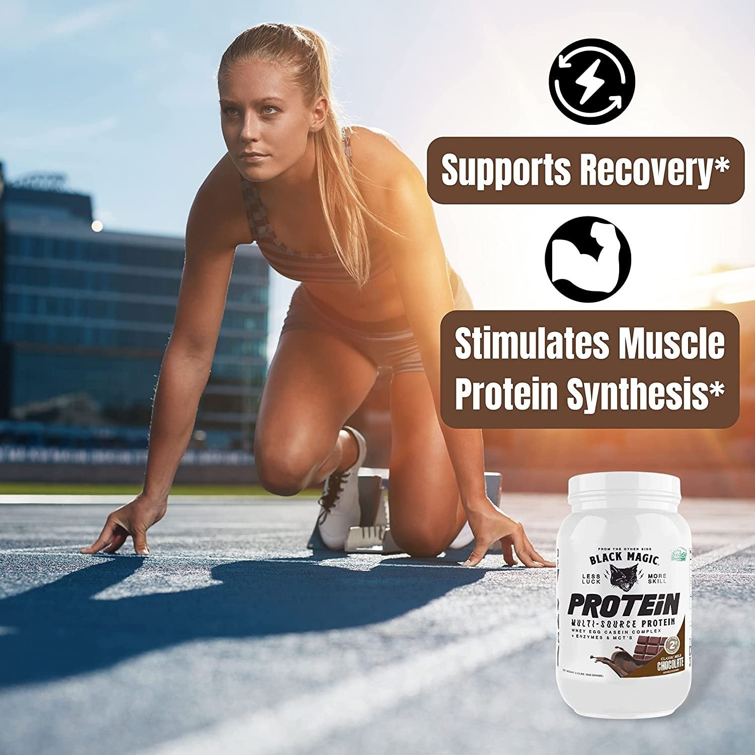 Black Magic Multi-Source Protein - Whey, Egg, and Casein Complex with Enzymes & MCT Powder - Pre Workout and Post Workout - Honey Grahms Protein Powder - 24g Protein - 2 LB with Bonus Key Chain