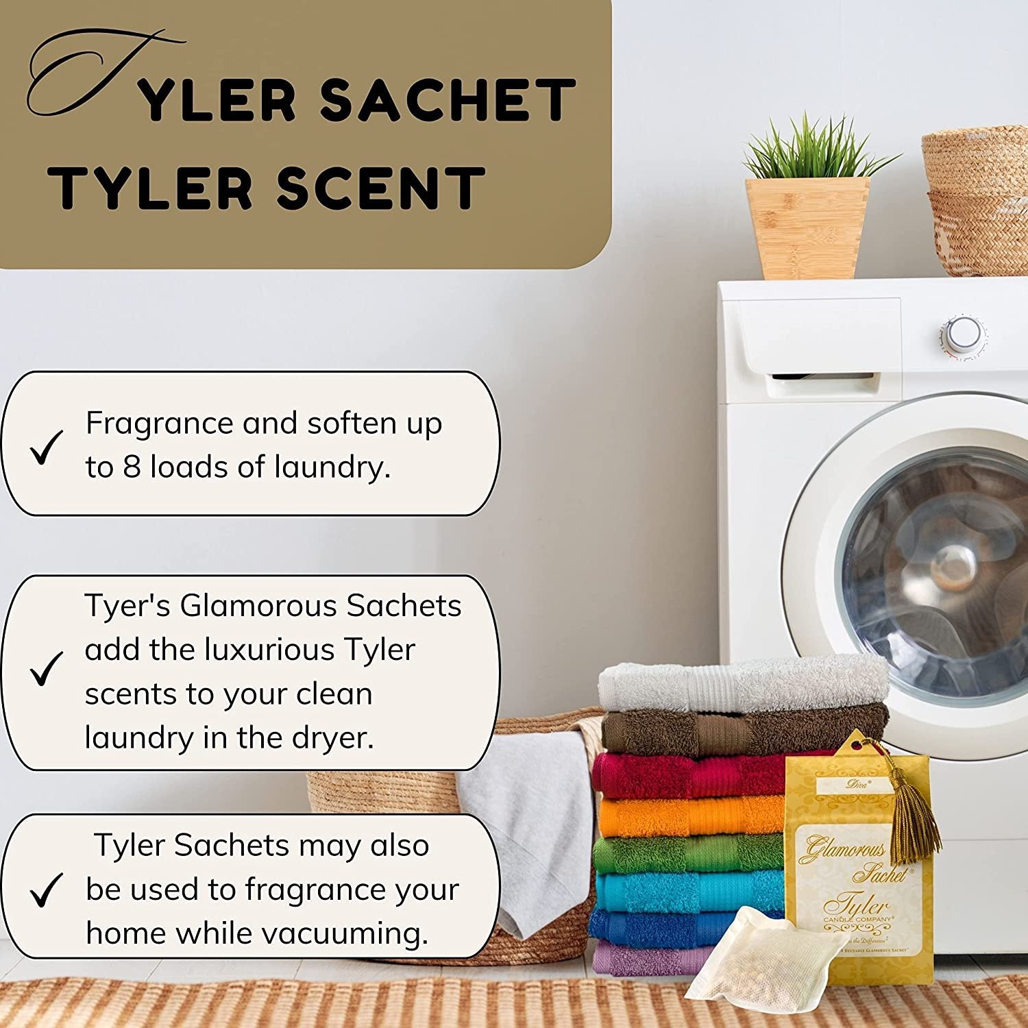 Tyler Candle Company Diva Dryer Sheet Sachets - Glamorous Reusable Dryer Sheets - Sachets for Drawers and Closets - 1 Pack, 4 Sachets, Dryer, Home, or Personal Sachet, with Bonus Key Chain