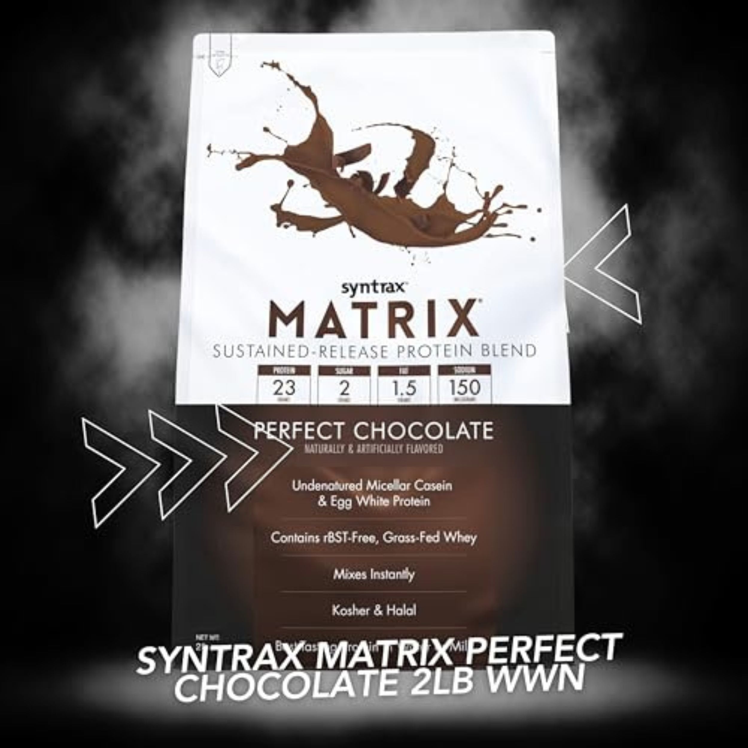 Syntrax Matrix Perfect Chocolate Whey Casein Blend Protein Powder - Instant Mix High Protein Powder 2lb Kosher and Halal Whey Protein with Worldwide Nutrition Keychain