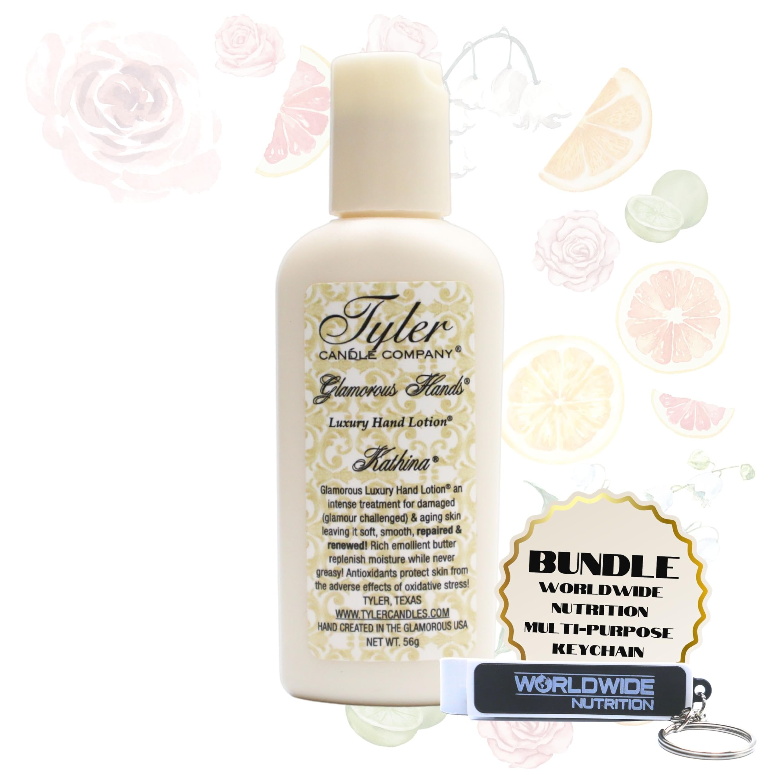 Tyler Kathina Hand Lotion - Scented & Small Hand Cream For Dry Hands w/Moisture-Boosting Skin- 2 Oz Travel Size Luxury Hand Moisturizer & Multi-Purpose Key Chain
