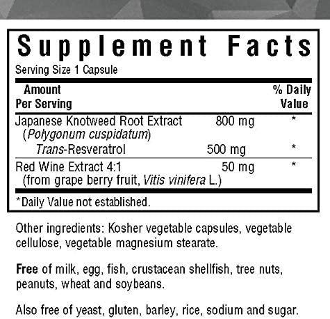 Bluebonnet Nutrition Beautiful Ally Resveratrol 500mg, Best for Skin, Antioxidant, Beauty Nutrient, Vegan, Vegetarian, Non GMO, Gluten Free, Soy Free, 30 Vegetable Capsules, 30 Servings
