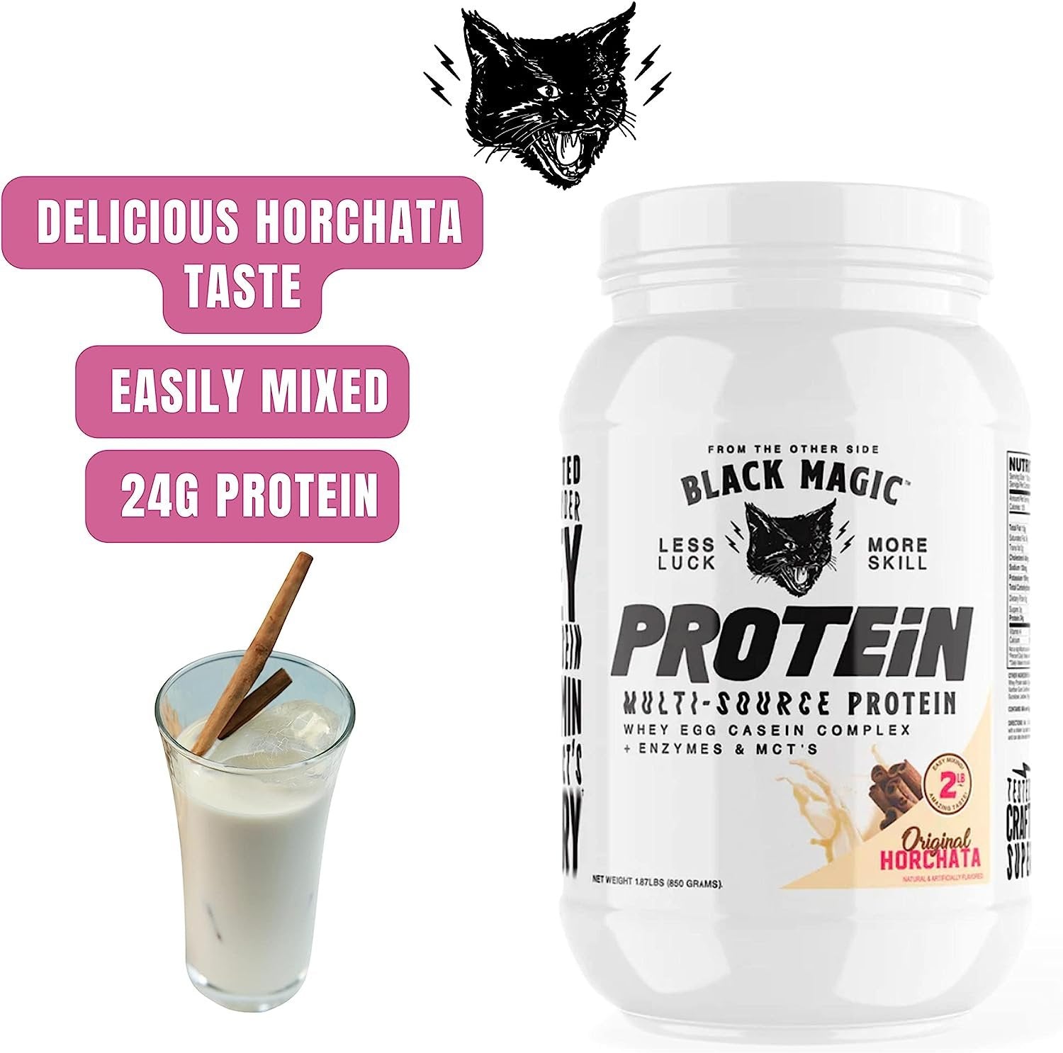 Black Magic Multi-Source Protein - Whey, Egg, and Casein Complex with Enzymes & MCT Powder - Pre Workout and Post Workout - 24g Protein - 2 LB with Bonus Key Chain