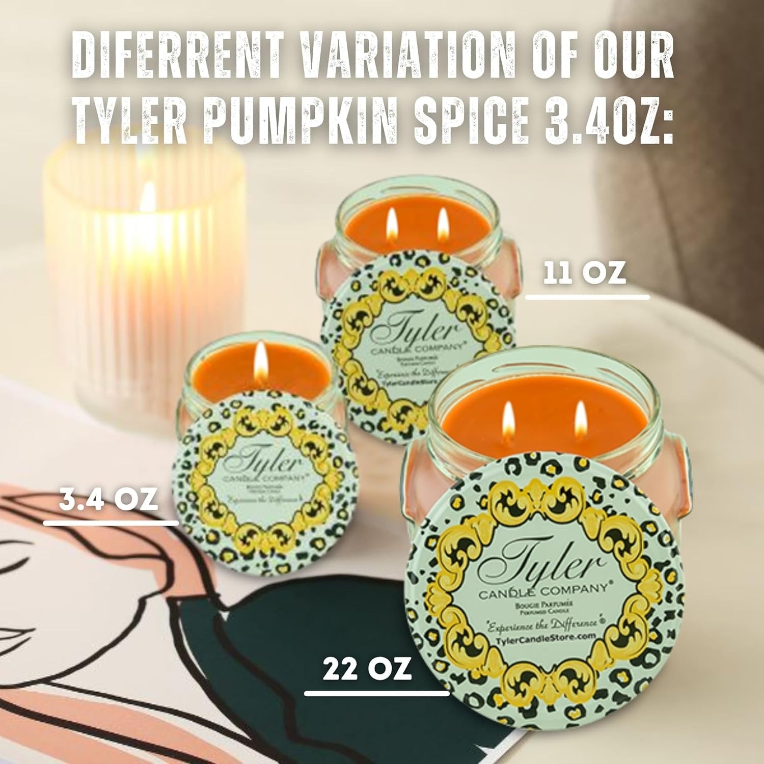 Tyler Candle Company Pumpkin Spice Scented Candle in a Glass Jar, 3.4 oz - Pack of 1 with Keychain
