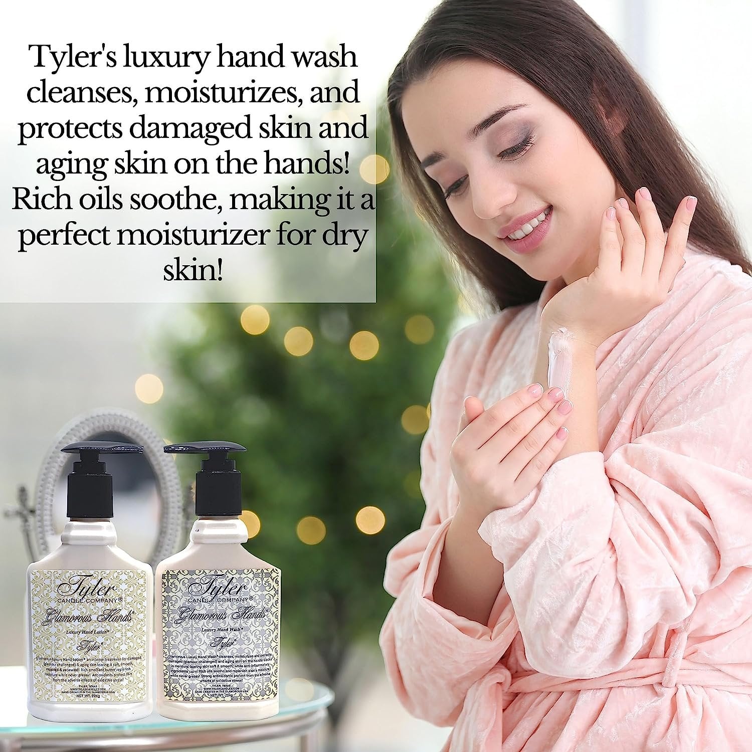 Tyler Candle Company Tyler Scented Glamorous Hand Wash and Hand Lotion Gift Set - Pack of 2 8 Oz Tyler Scented Hand Cream Pump Bottles for Skin Care w/Bonus worldwidenutrition Multi-Purpose Key Chain