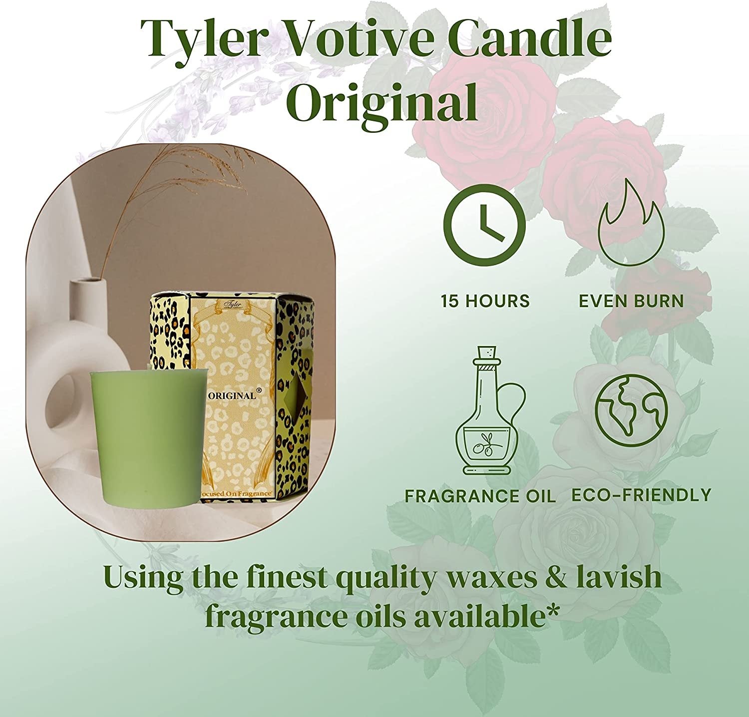 Tyler Candle Company Original Votive Candles - Luxury Scented Candle with Essential Oils - 4 Pack of 2 oz Small Candles with 15 Hour Burn Time Each - Bonus Worldwide Nutrition Multi Purpose Key Chain