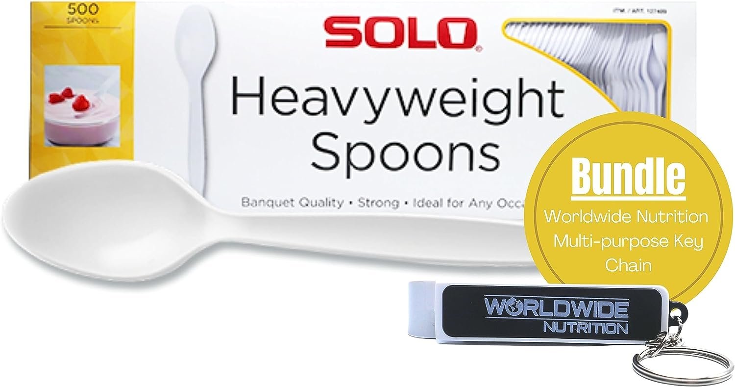 Worldwide Nutrition Bundle 2 Items - SOLO Heavy Duty Plastic Spoons and  Disposable Spoons Plastic Cutlery White Colored Plastic Spoons Bulk of 500