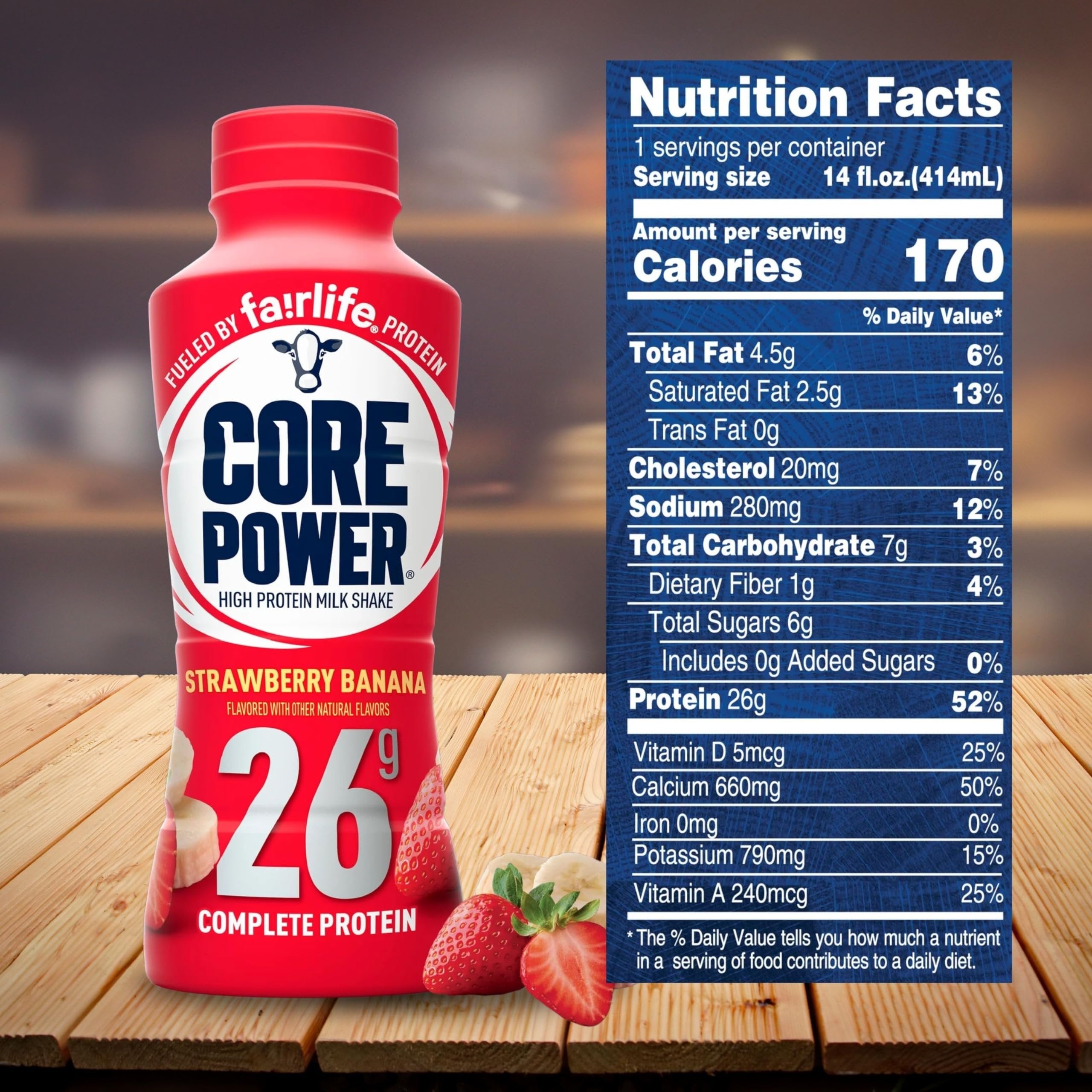 Fairlife Core Power 26g Complete Protein Strawberry Banana Milk Shake for Workout Recovery - Kosher - 14 oz (12 Pack) with Keychain