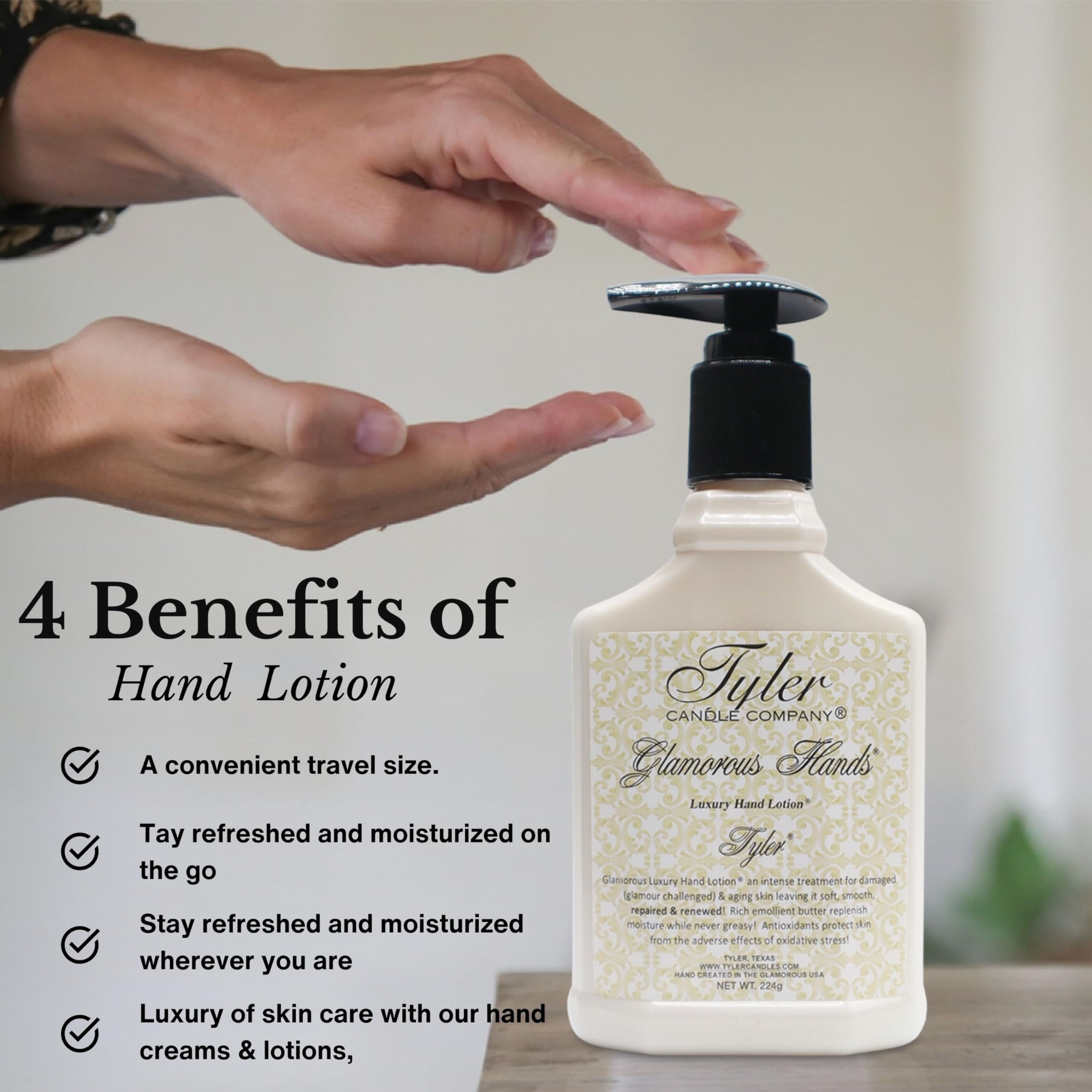 Tyler Hand Lotion - Tyler Scented and Small Hand Cream For Dry Hands with Moisture-Boosting Skin - 8 Oz Travel Size Luxury Hand Lotion and Multi-Purpose Key Chain