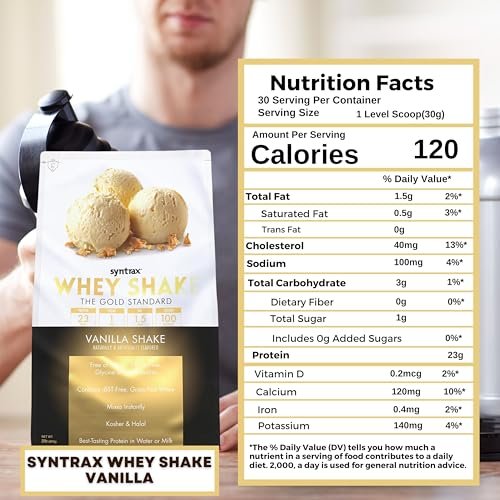 Syntrax Whey Shake Vanilla Shake - Native Grass-Fed Wholesome Denatured Whey Protein Concentrate with Glutamine Peptides, 2 lbs - Pack of 1 with Keychain