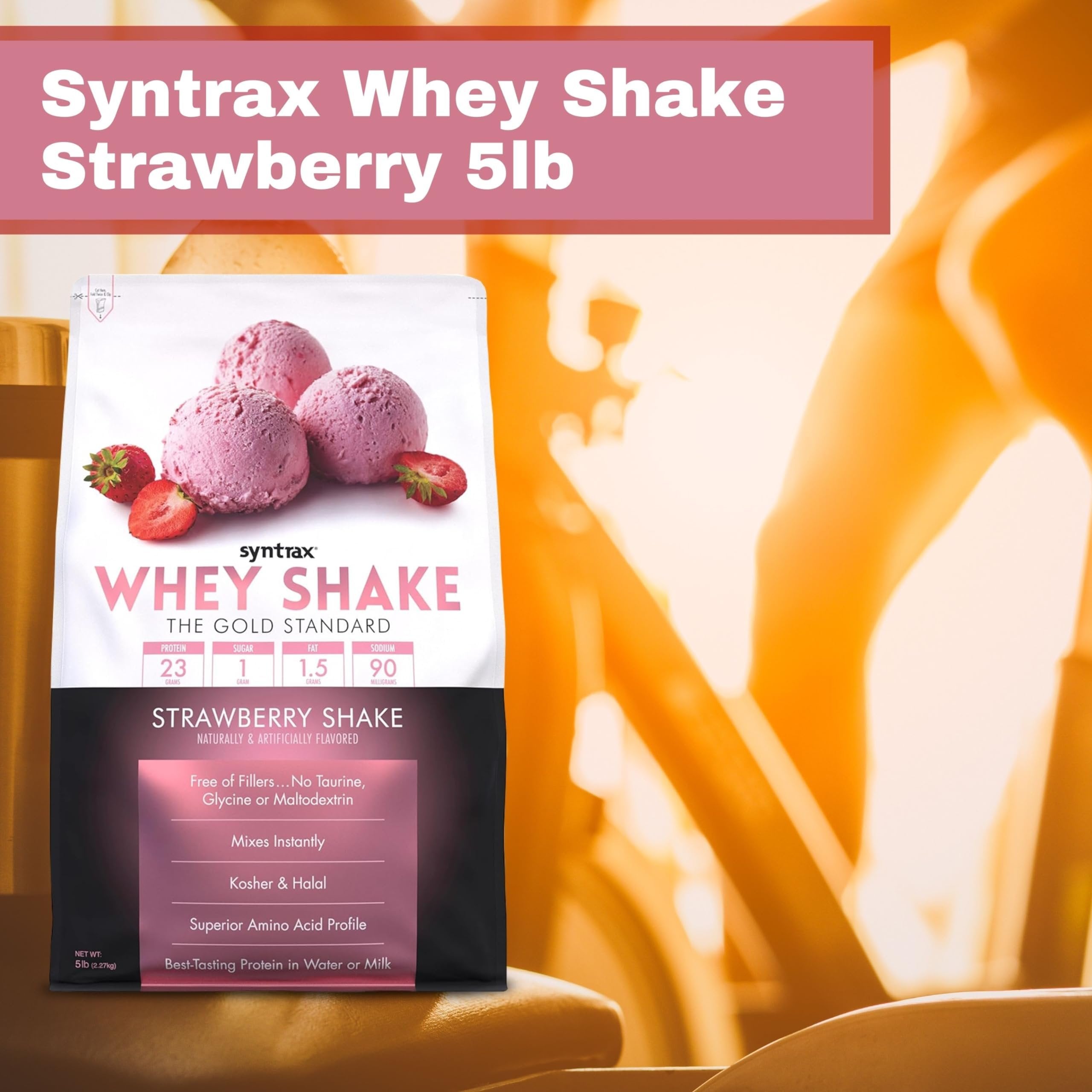 Syntrax Whey Shake Strawberry Shake Native Grass-Fed Wholesome Denatured Whey Protein Concentrate with Glutamine Peptides 5 lbs - Pack of 1 with Keychain