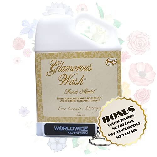 Tyler Candle Company Glamorous Wash French Market Scent Fine Laundry Liquid Detergent - Liquid Laundry Detergent for Clothing - Hand and Machine Washable - 3.78L (1Gal) Container with Bonus Key Chain