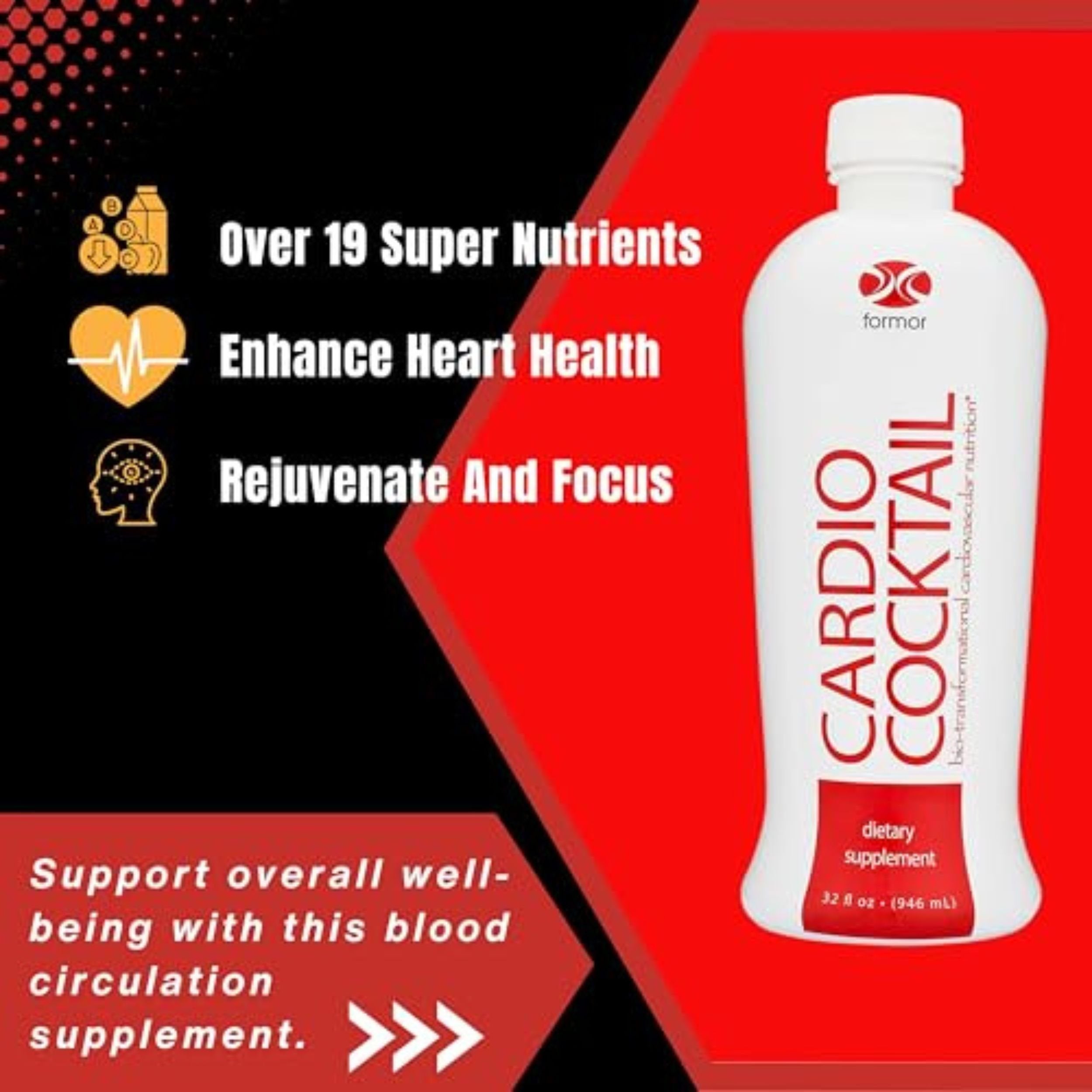 Formor Cardio Cocktail Nitric Oxide Booster with L Arginine L Citrulline Supplement - 2 Count, 32 oz with Keychain