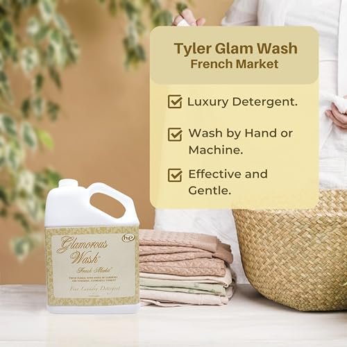 Tyler Candle Company Glamorous Wash French Market Fine Laundry Liquid Detergent - Hand and Machine-Washable - 3.78L (1Gal) - Pack of 1 with Multi-Purpose Key Chain