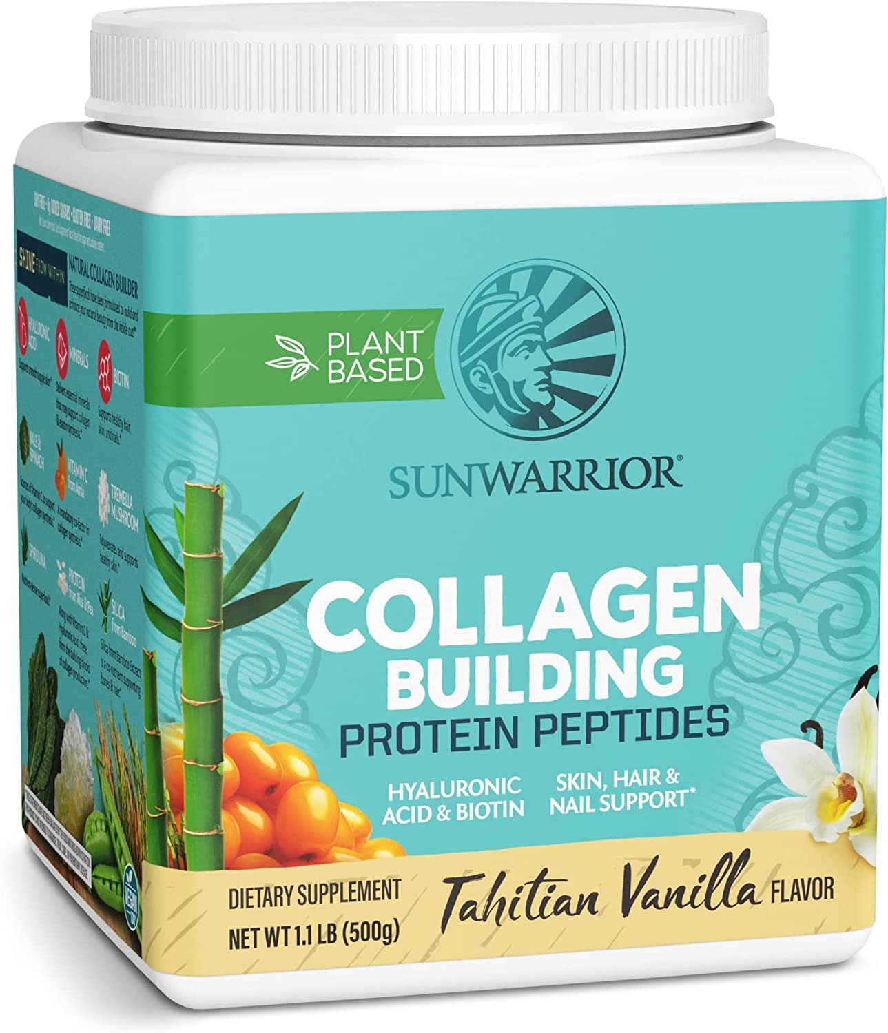 Sunwarrior Collagen Peptides Powder with Biotin Vitamin C Hyaluronic Acid Collagen Protein Powder for Hair Skin Nail Supplement Dairy Free Low Carb Gluten Free | Collagen Builder Protein Peptides