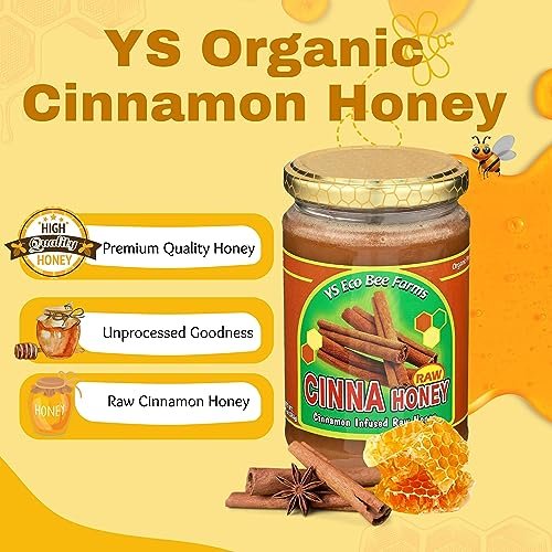 Y.S. Eco Bee Farms Raw Cinnamon Infused Honey - A Wholesome Blend of Unprocessed Sweetness and Natural Cinnamon Warmth, Sourced from YS Eco Bee Farms, in a Convenient 13 oz Jar