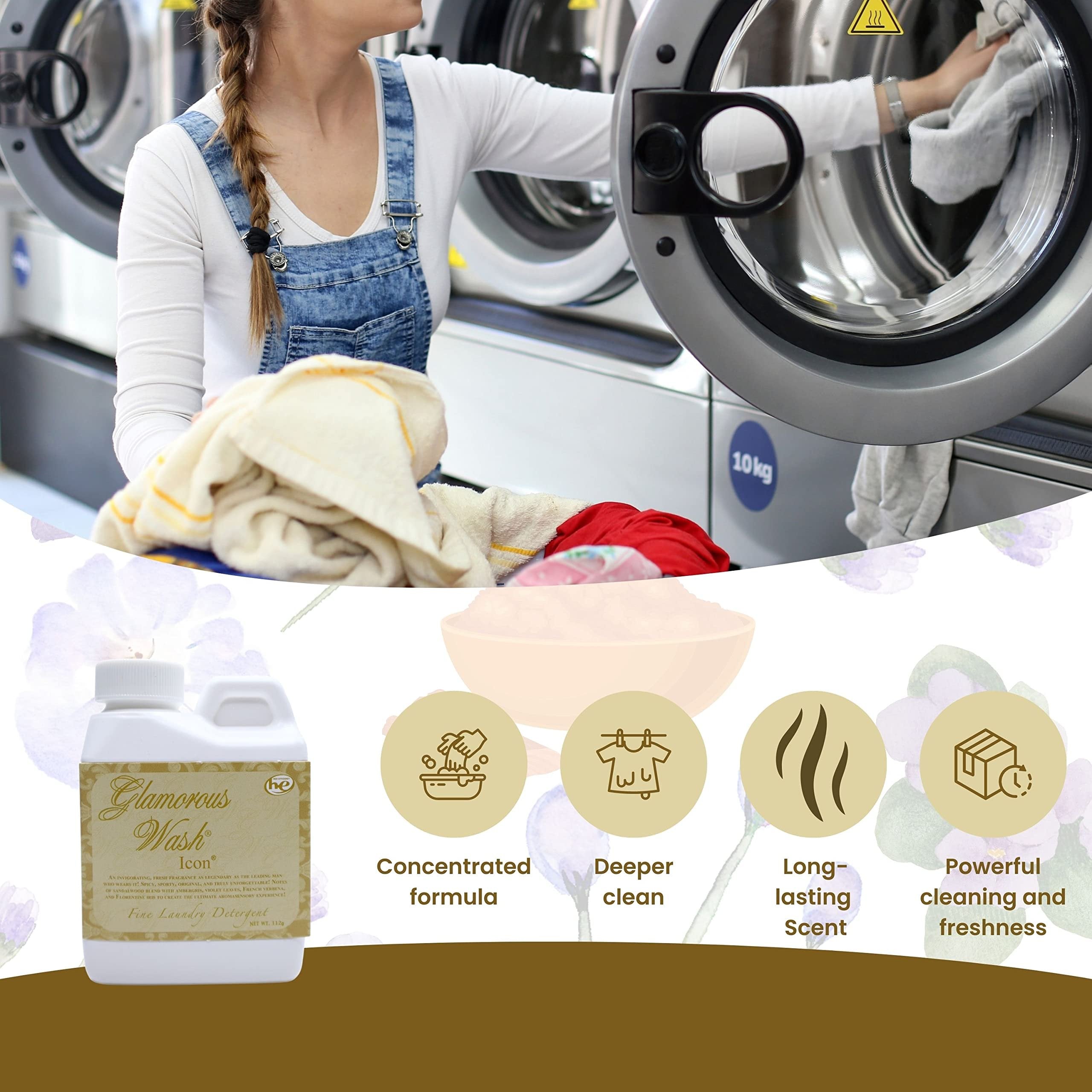 Tyler Candle Company Glamorous Wash Icon Scent Fine Laundry Liquid Detergent - Liquid Laundry Detergent for Clothing - Hand and Machine Washable - 4 oz, 112-gram Container w Bonus Key Chain