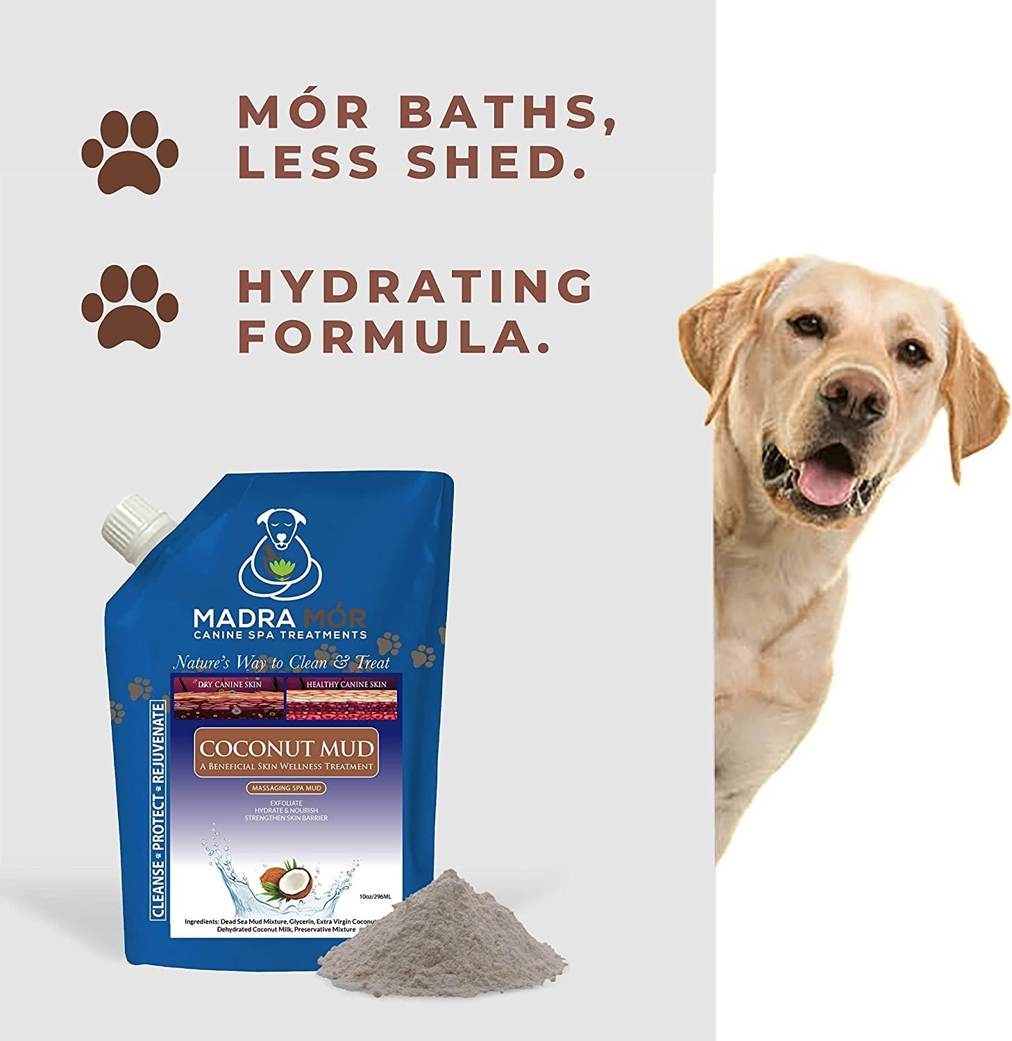 Madra Mor Massaging SPA Mud - Luxurious Dog Skin Wellness Treatment - Cleanse - Protect - Rejuvenate - Coconut Mud - 1 Pack (10oz) - with Multi-Purpose Key Chain