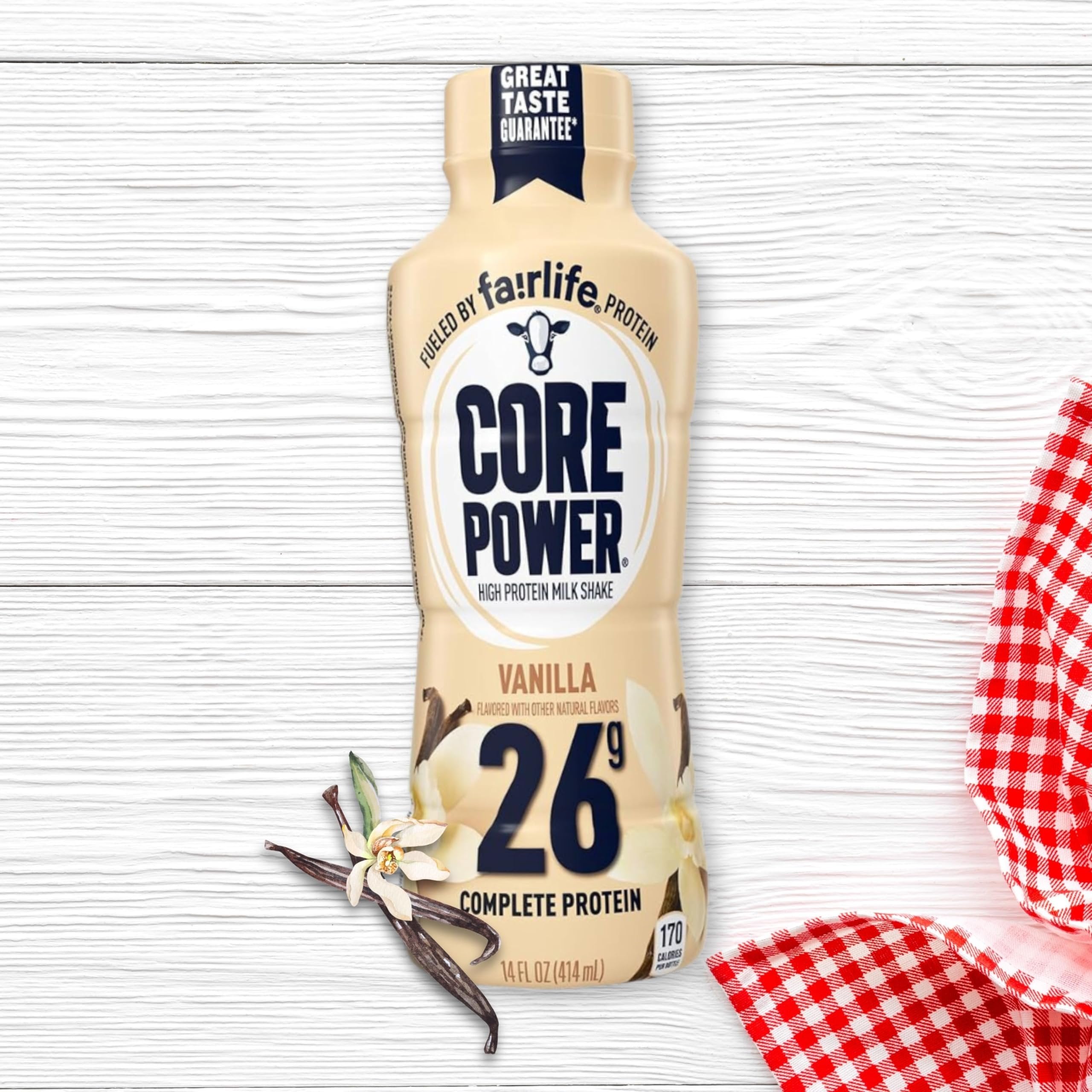 Fairlife Core Power 26g Complete Protein Vanilla Milk Shake Drink for Workout Recovery - Kosher - 14 oz (12 Pack) with Keychain